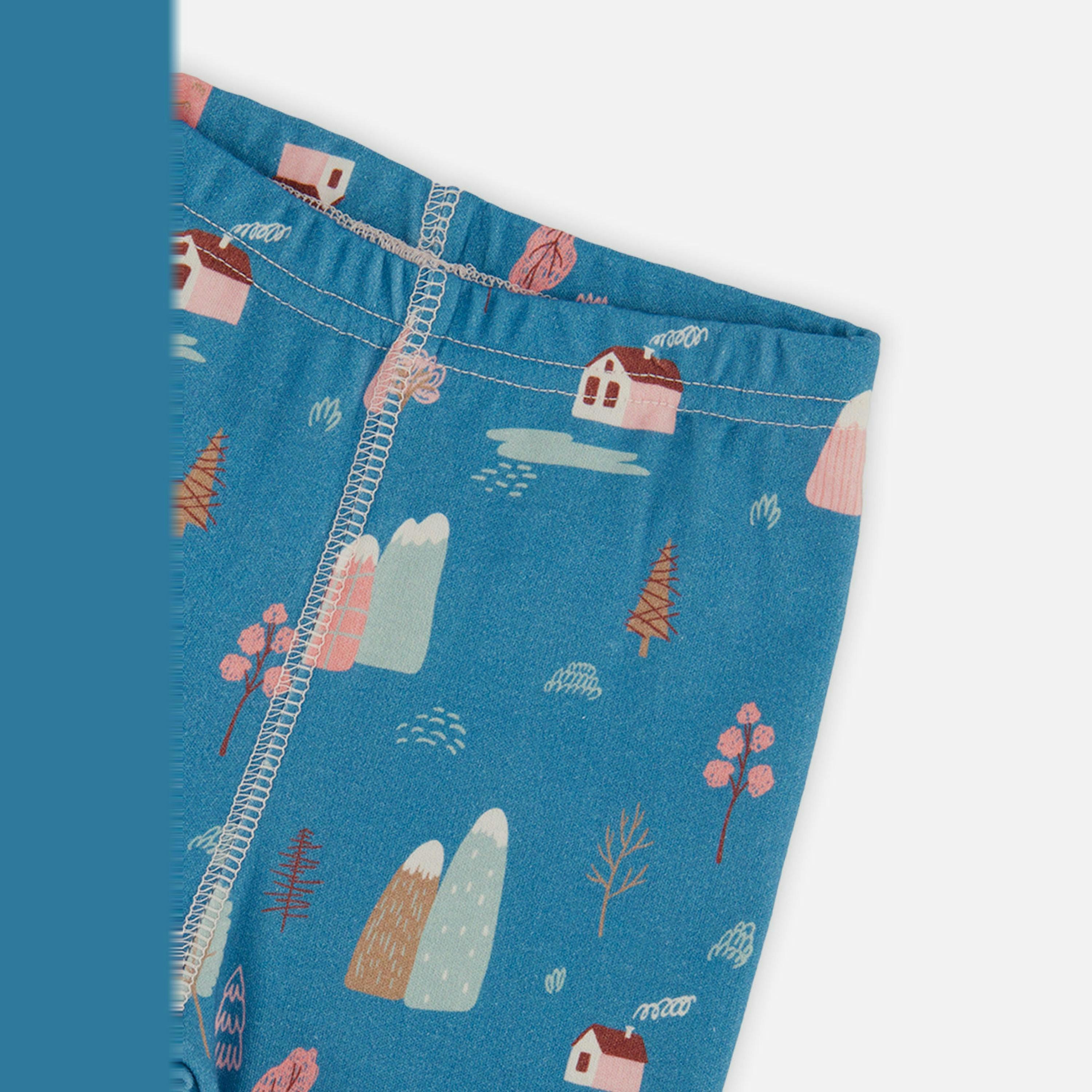 Organic Cotton Two Piece Pajama Set Blue House Print , view 6 of 6
