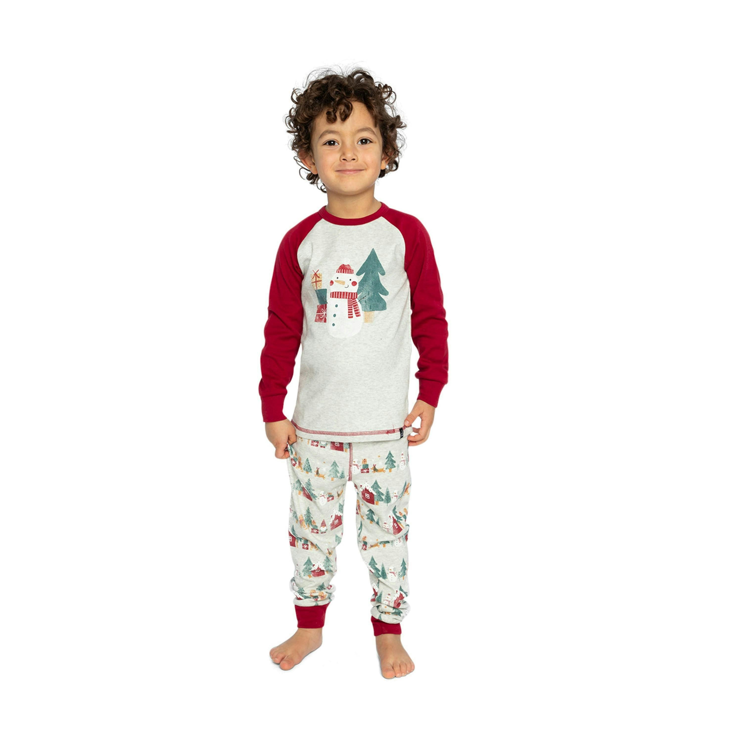 Organic Cotton Two Piece Christmas Pajama Set Beige Christmas Print , view 2 of 6