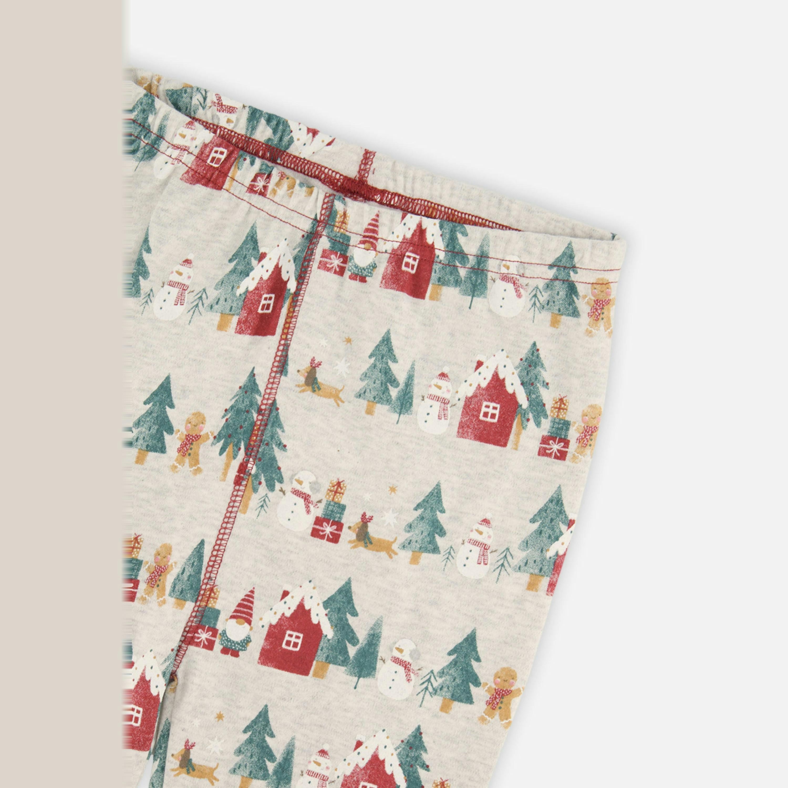 Organic Cotton Two Piece Christmas Pajama Set Beige Christmas Print , view 6 of 6