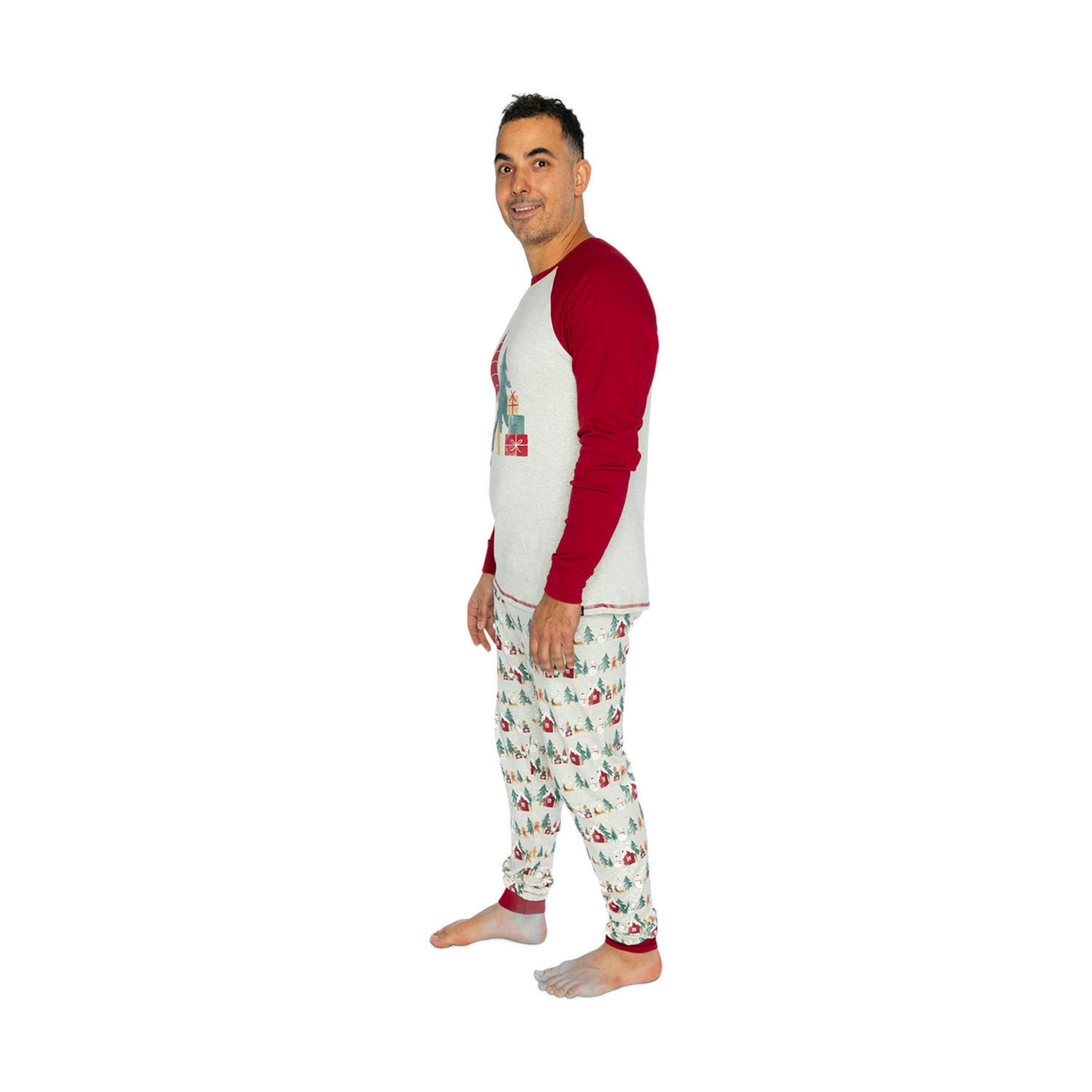Men Two Piece Christmas Pajama Set Holiday Print , view 5 of 6