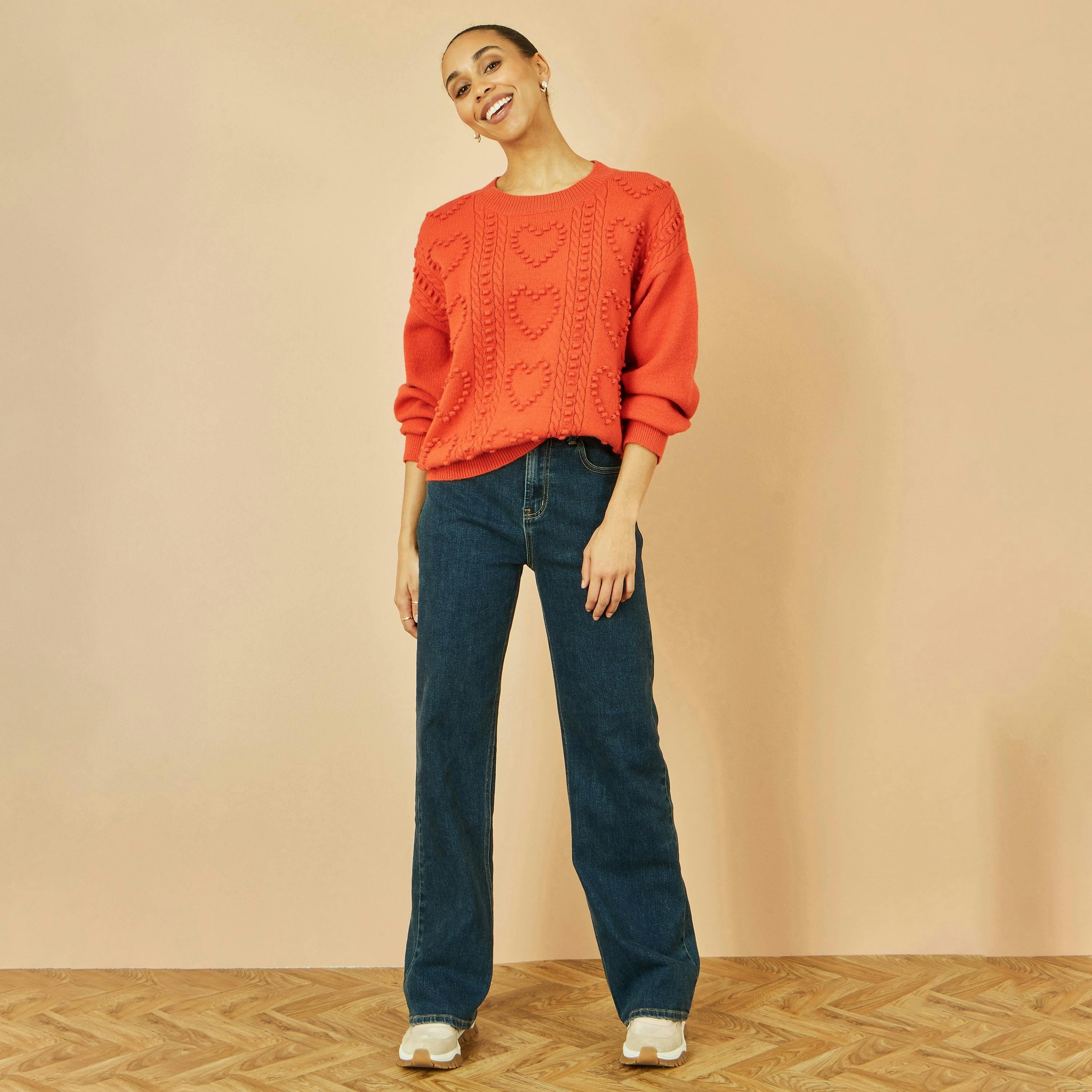 Yumi Orange Heart Knit Relaxed Jumper , view 2 of 5