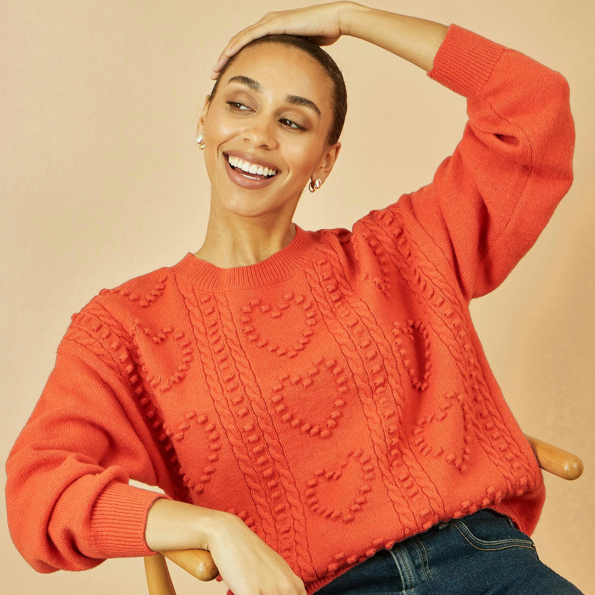 Yumi Orange Heart Knit Relaxed Jumper , view 4 of 5