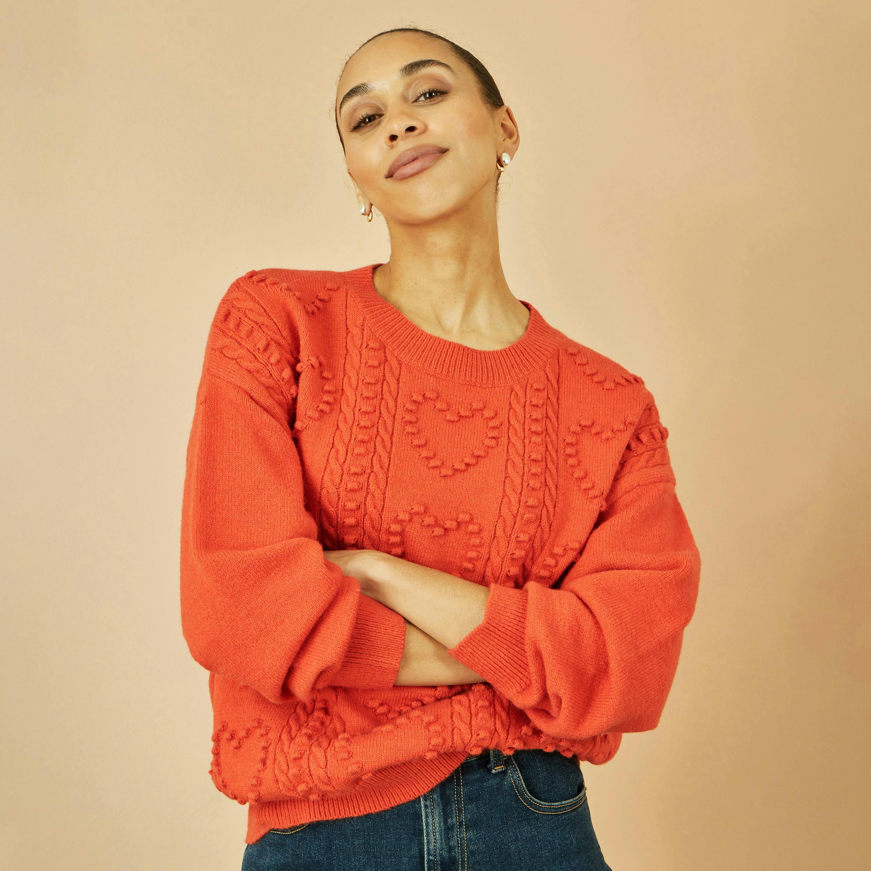 Yumi Orange Heart Knit Relaxed Jumper , view 5 of 5