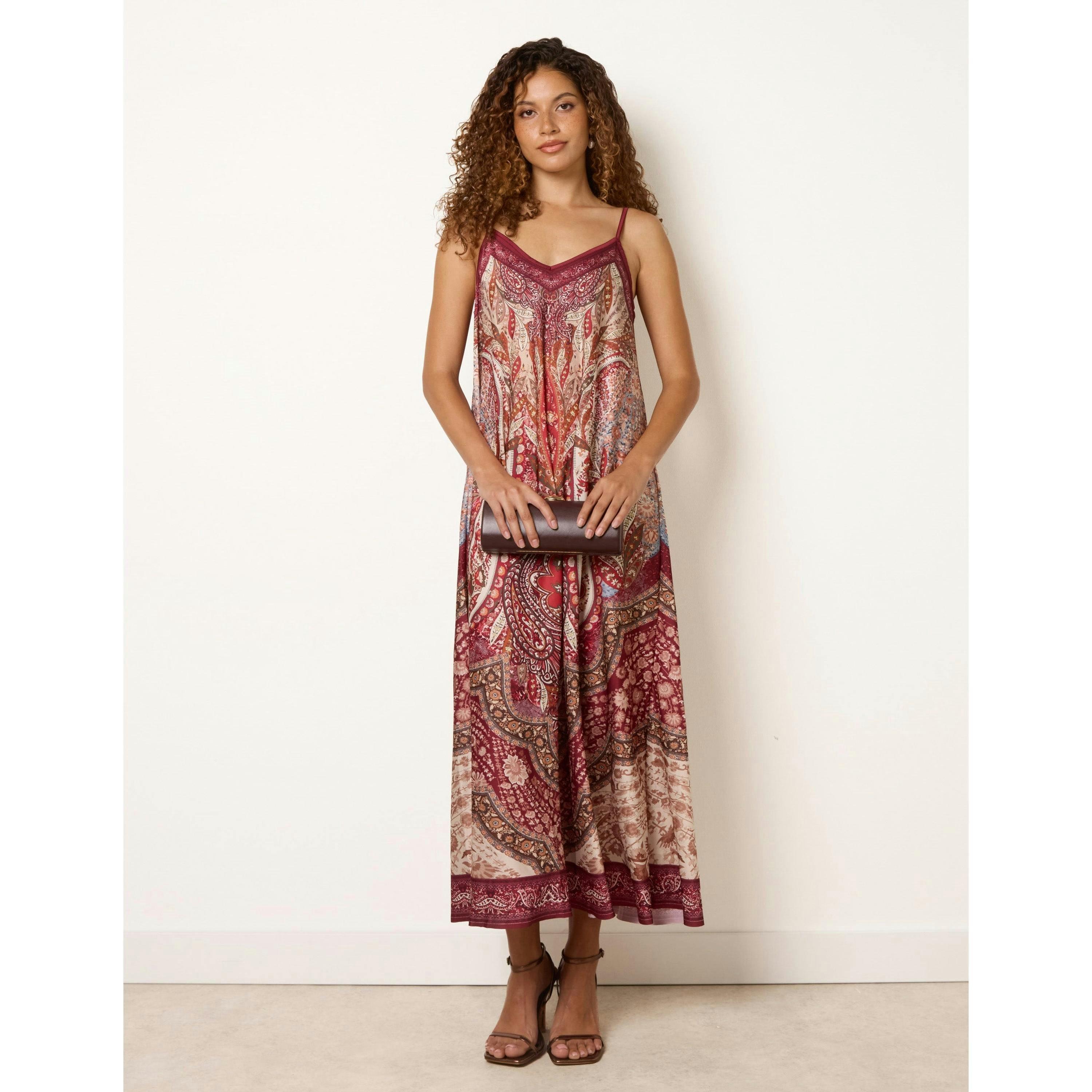 Blue Vanilla Midi Length Dress in Paisley Print  in Wine , view 1 of 4