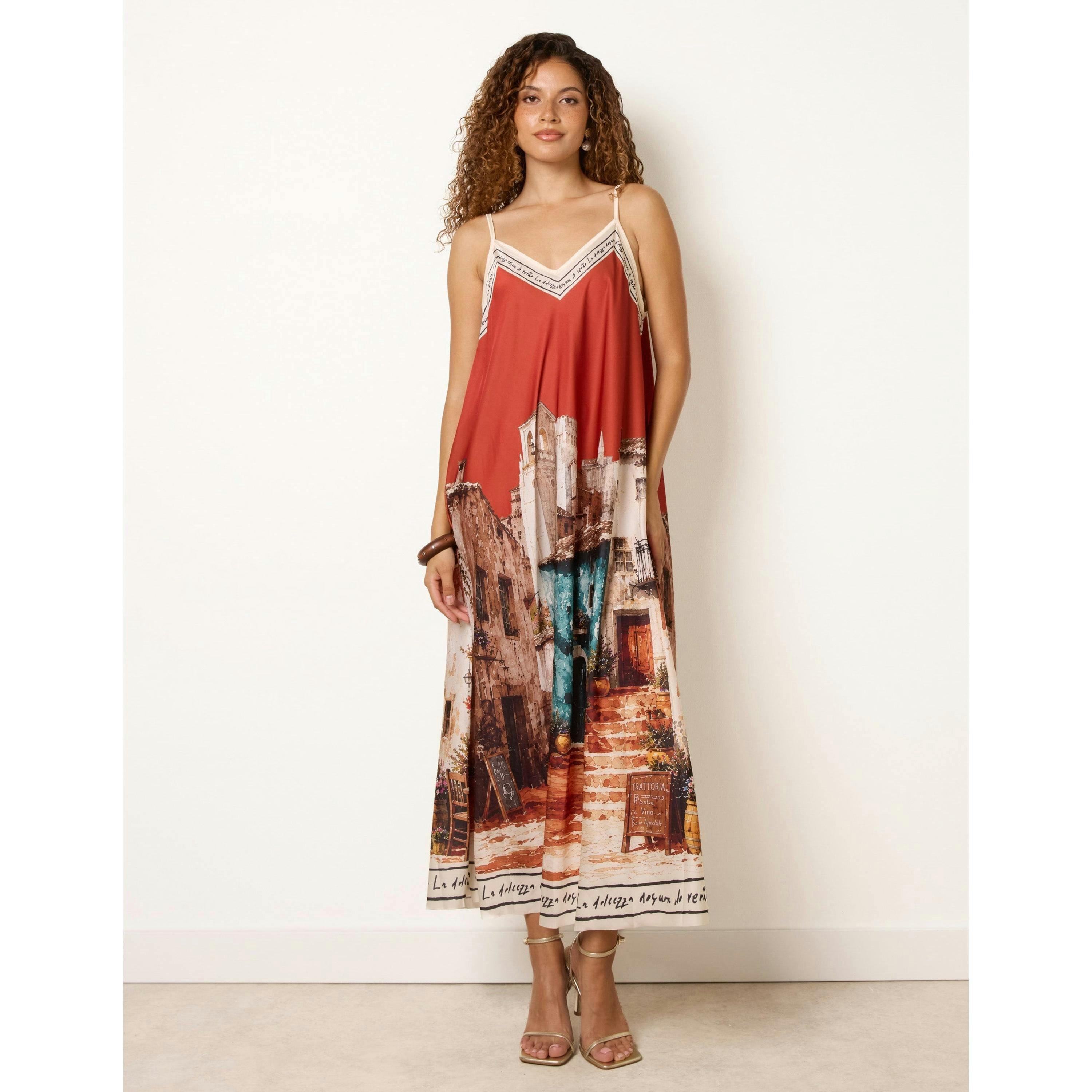 Blue Vanilla Satin Cami Dress  in Rust , view 3 of 4