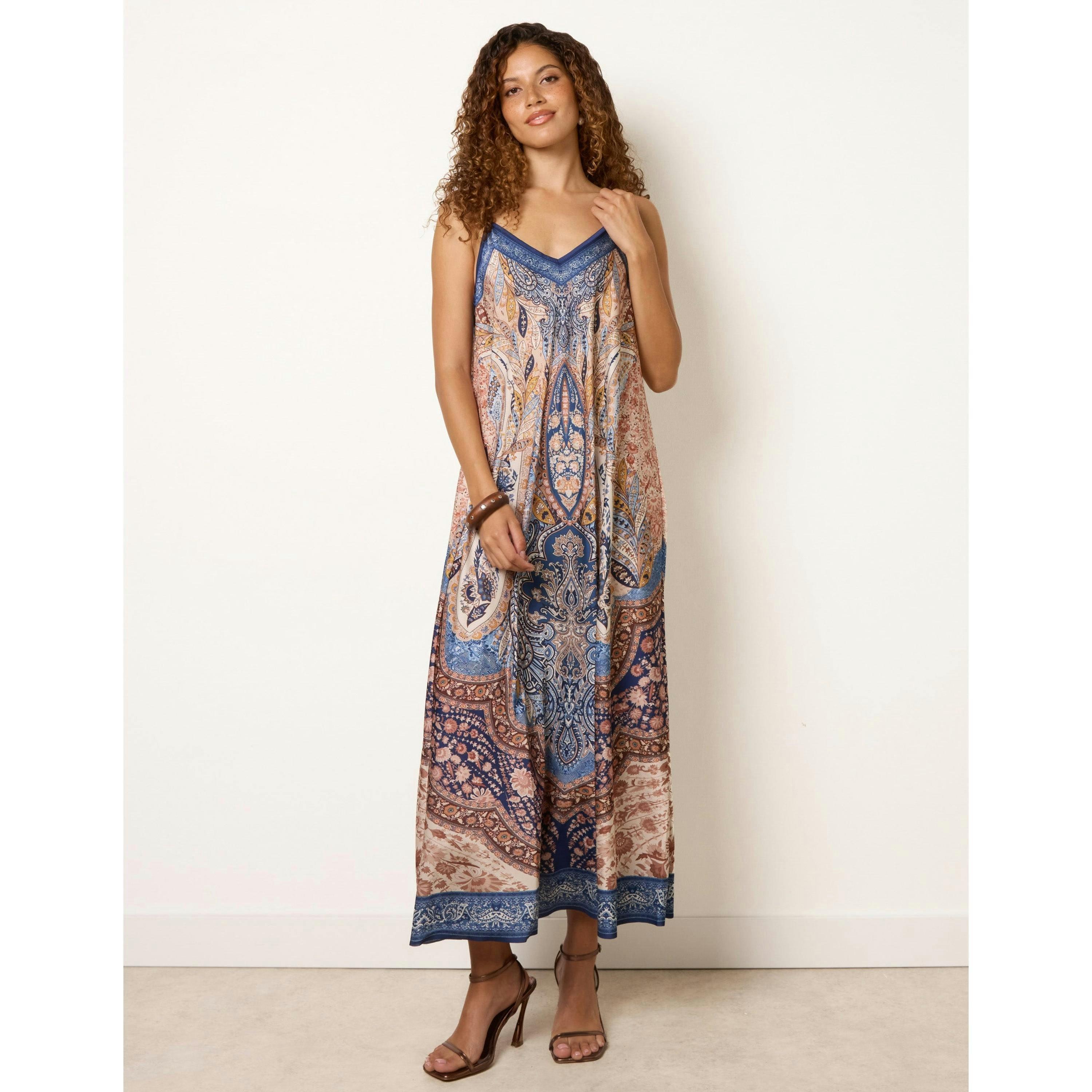 Blue Vanilla Midi Length Dress in Paisley Print  in Navy , view 1 of 4