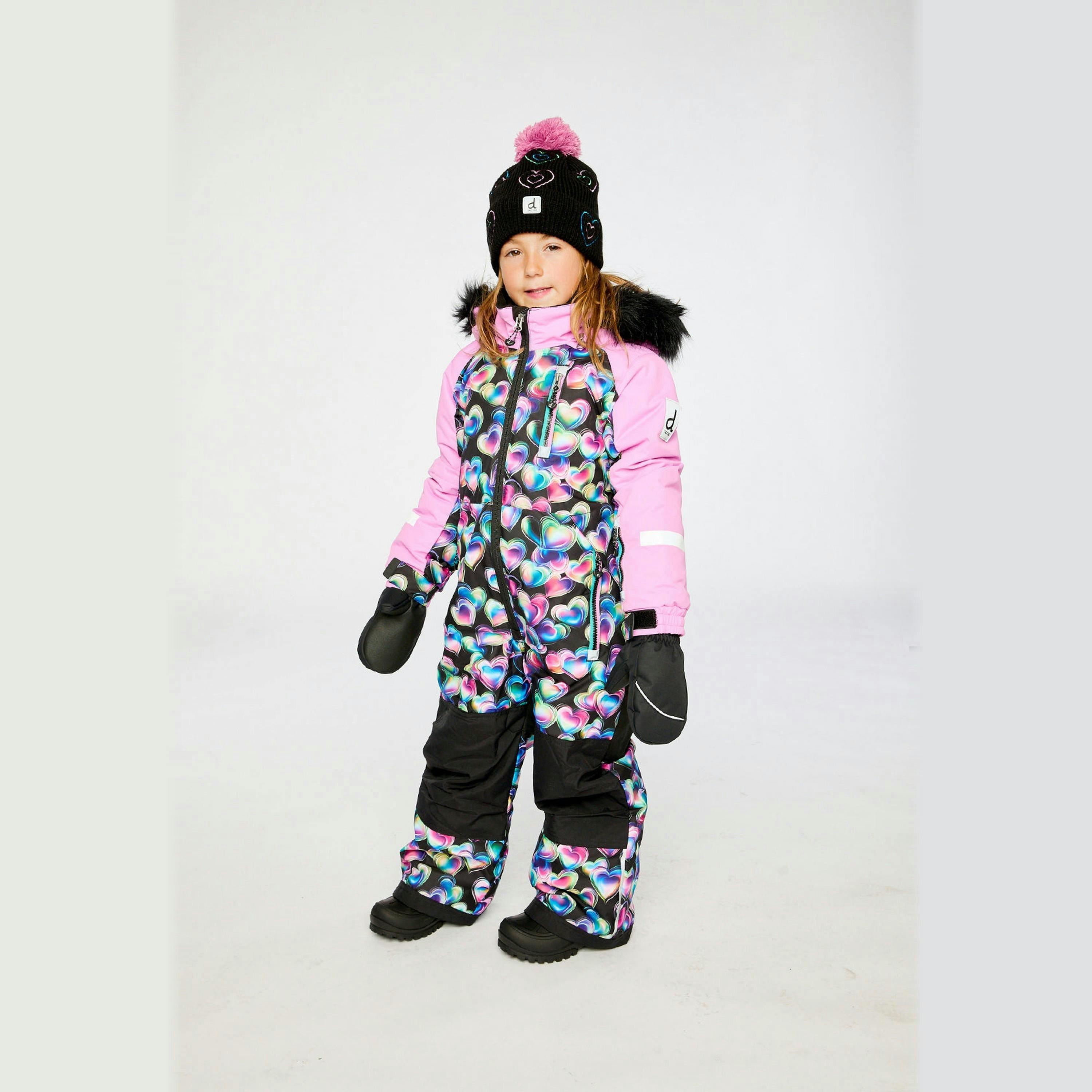 Kids One Piece Play Snowsuit Black Heart Print , view 3 of 6