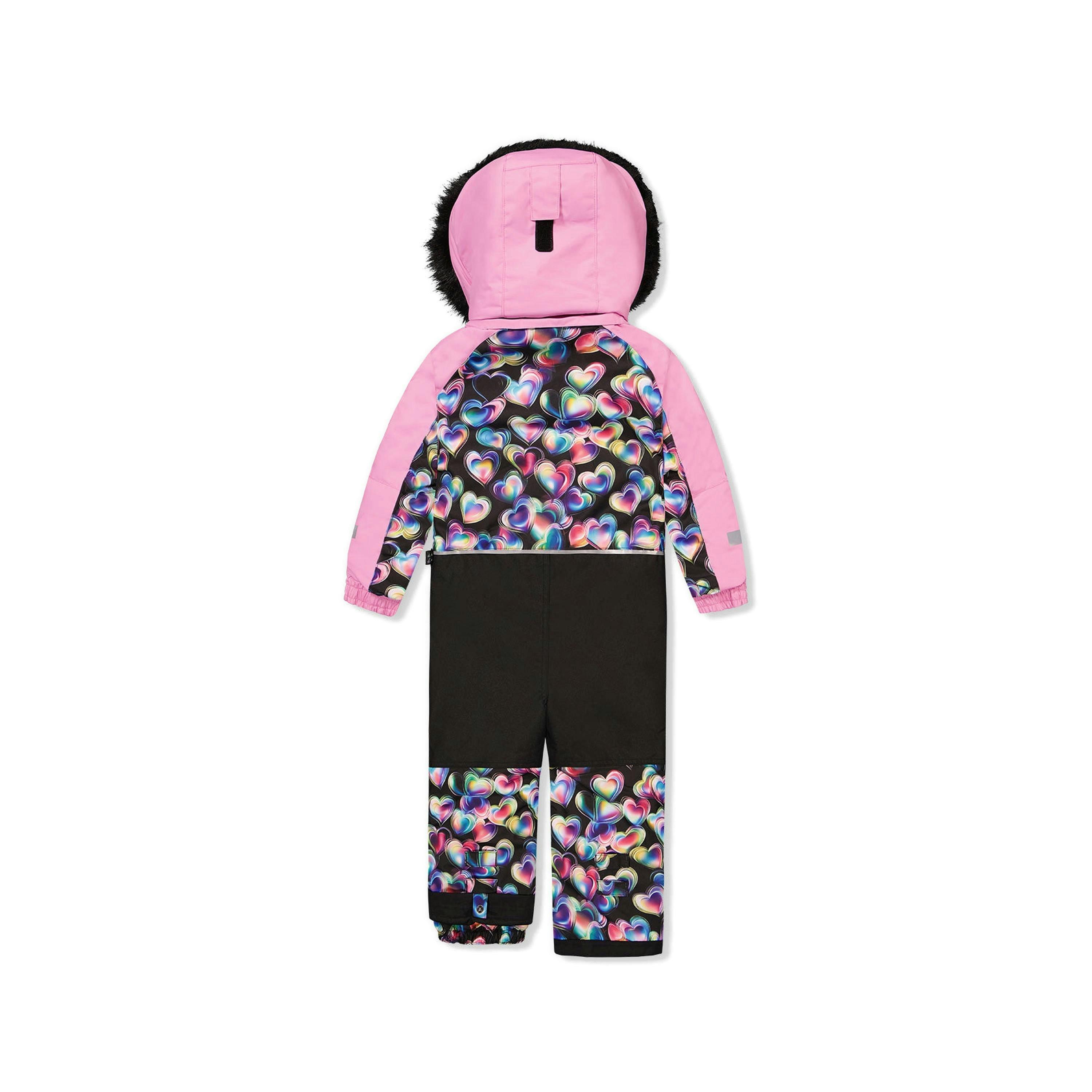 Kids One Piece Play Snowsuit Black Heart Print , view 4 of 6