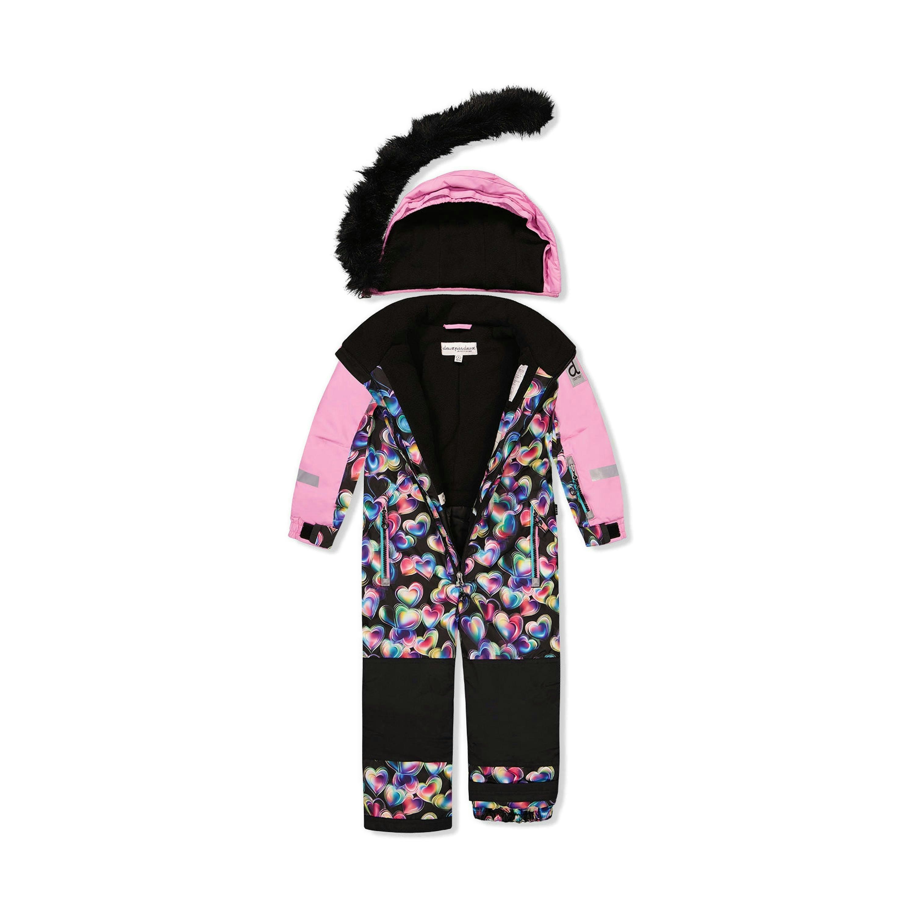 Kids One Piece Play Snowsuit Black Heart Print , view 5 of 6