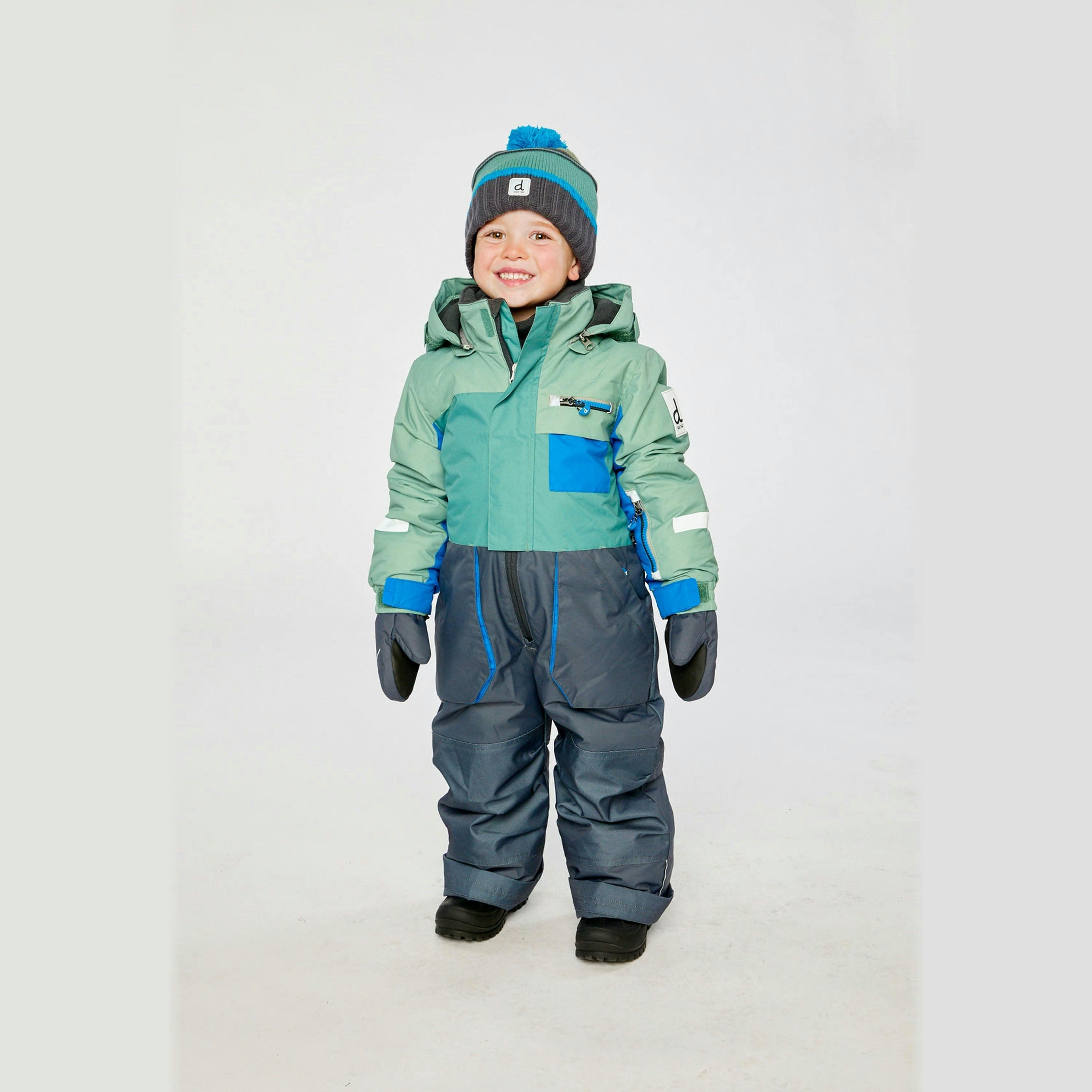 Kids One Piece Play Snowsuit Sage Green And Grey , view 2 of 6