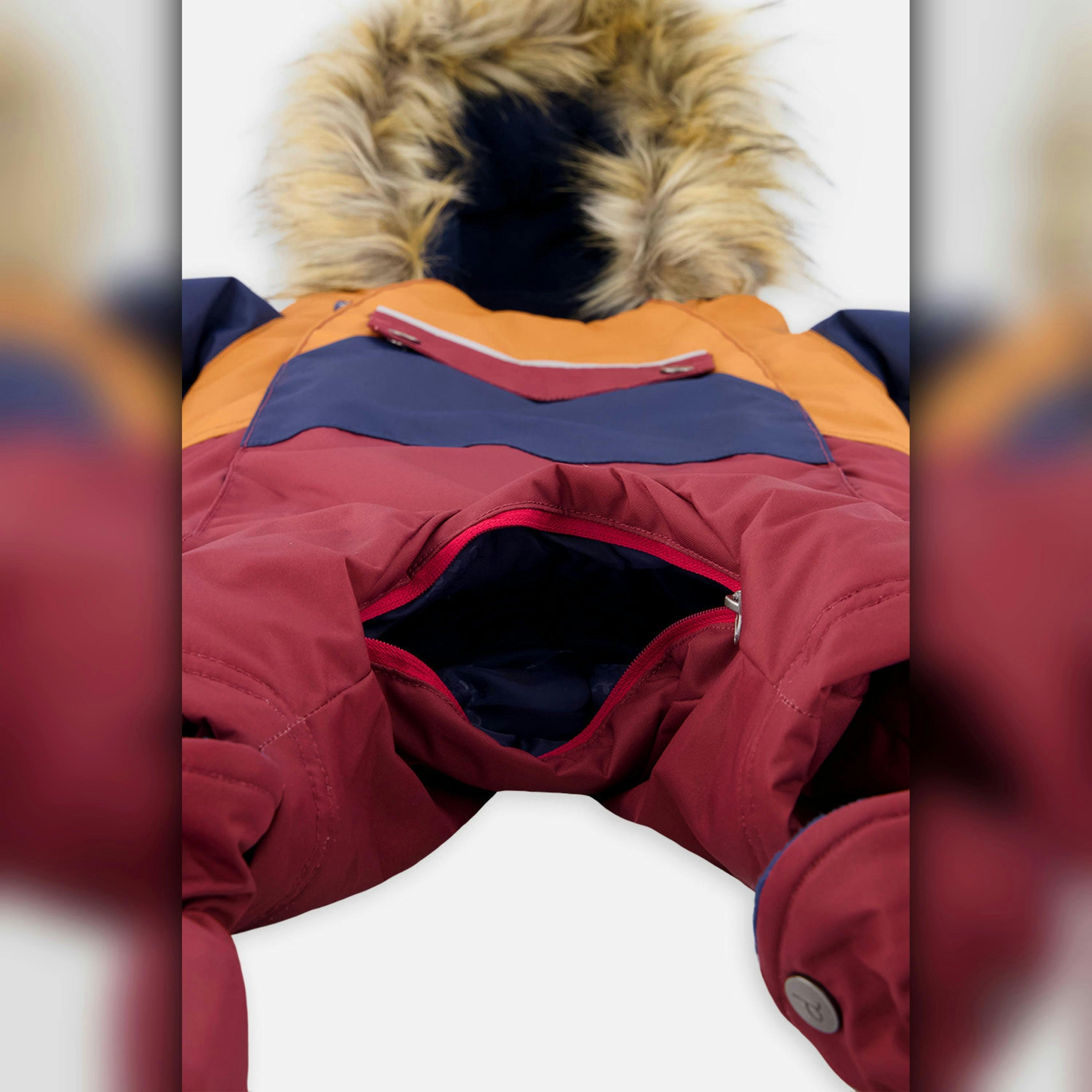 Baby One Piece Snowsuit Adapted For Car Seats Burgundy , view 6 of 6