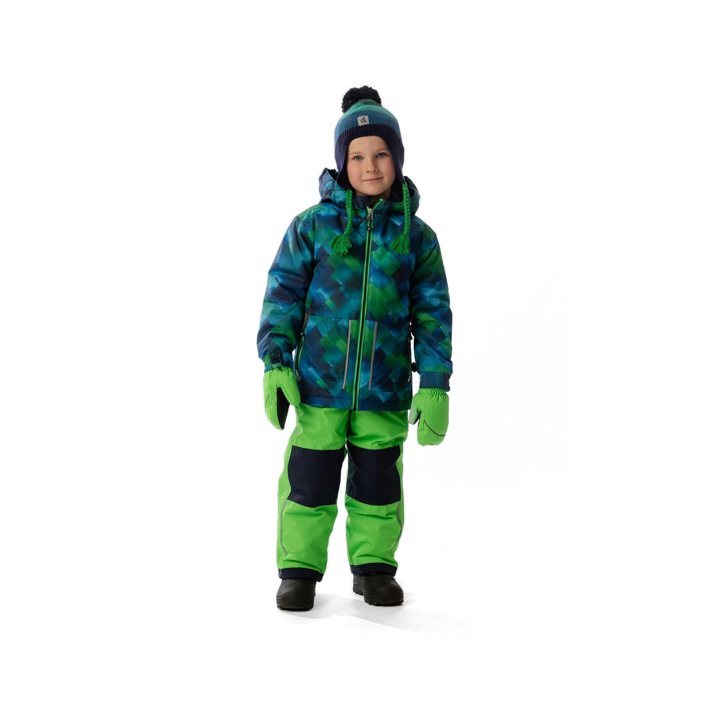Light Weight Two Piece Chill Snowsuit Blue And Green Checkered Print , view 2 of 6