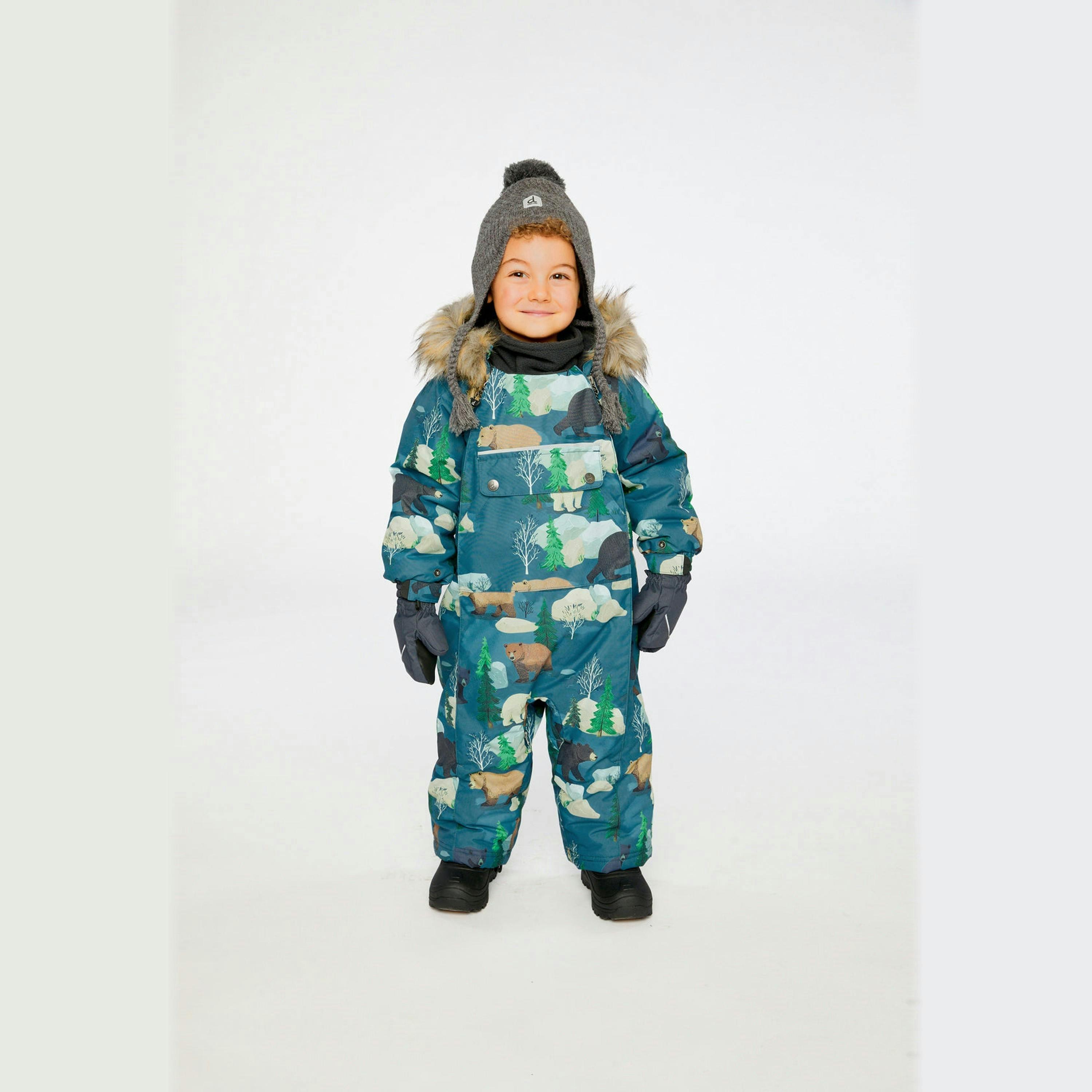 Baby One Piece Snowsuit Adapted For Car Seats Blue Bear Print , view 2 of 6