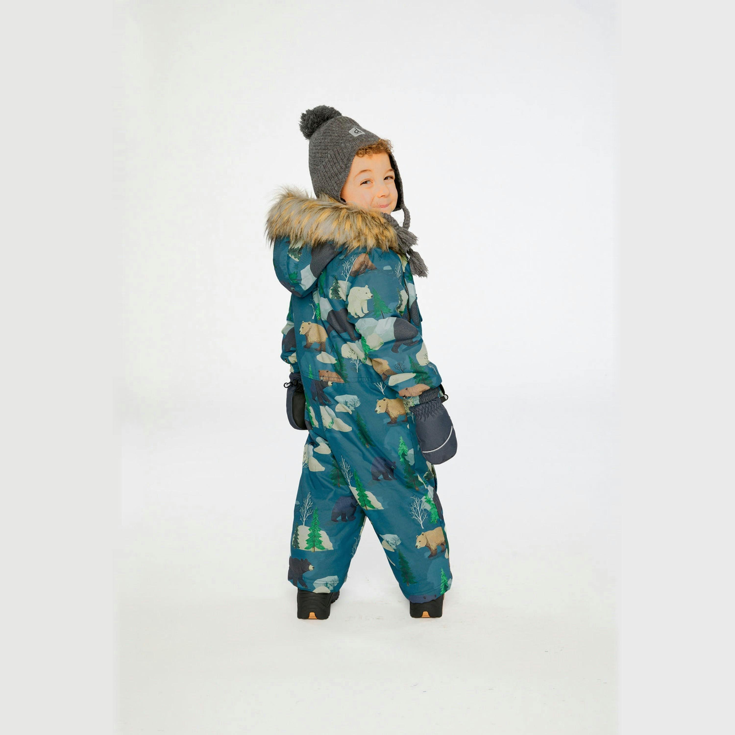 Baby One Piece Snowsuit Adapted For Car Seats Blue Bear Print , view 3 of 6