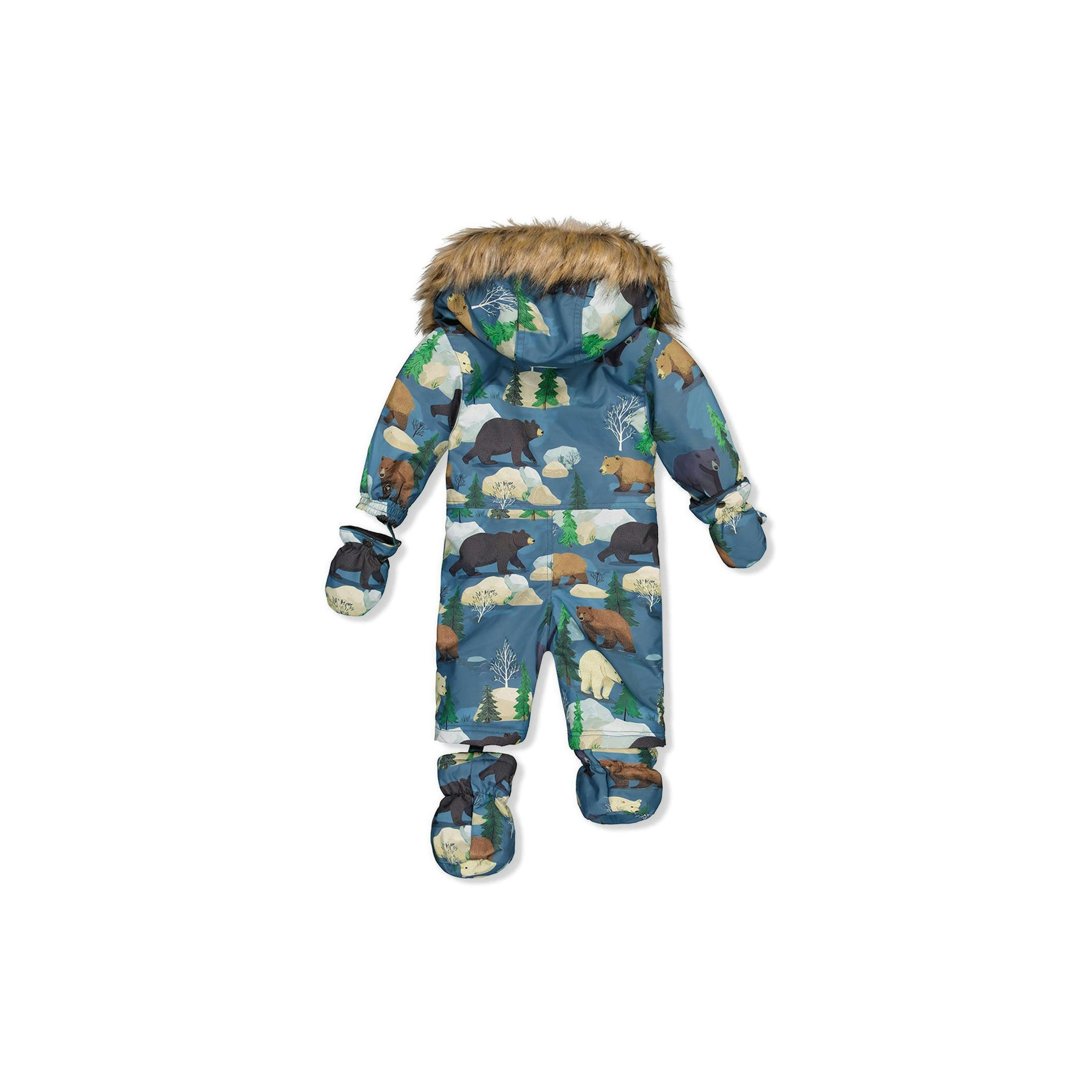 Baby One Piece Snowsuit Adapted For Car Seats Blue Bear Print , view 4 of 6