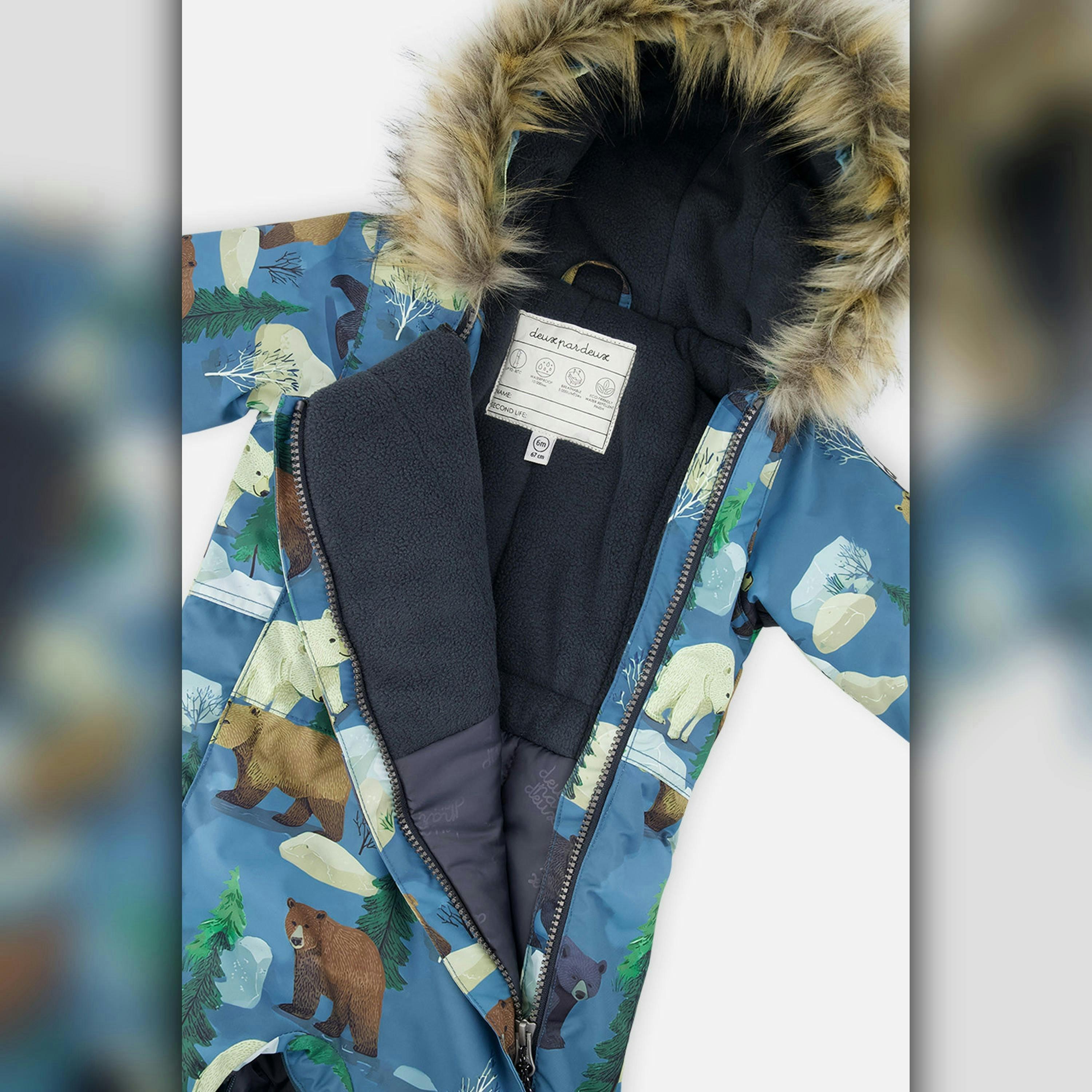 Baby One Piece Snowsuit Adapted For Car Seats Blue Bear Print , view 5 of 6