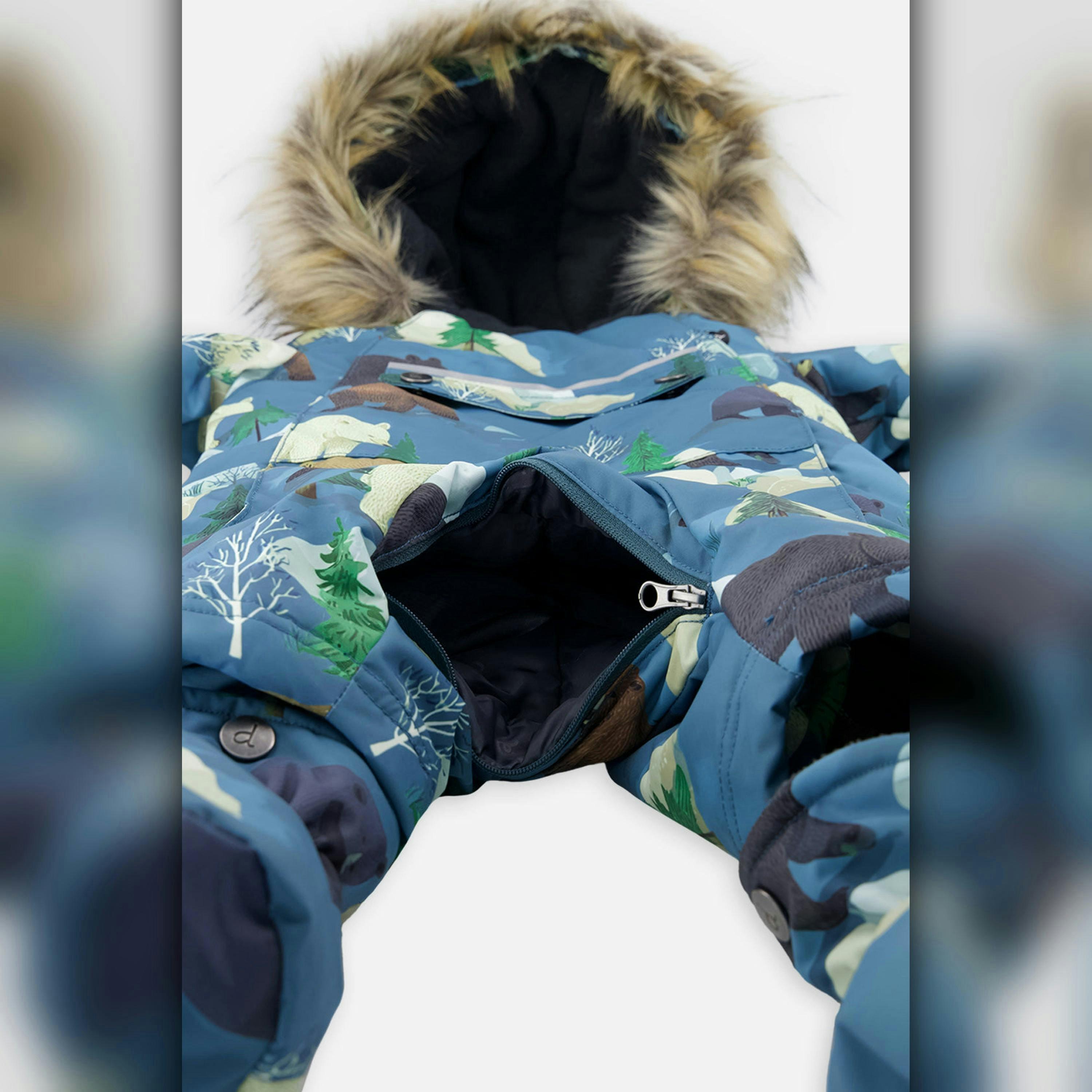 Baby One Piece Snowsuit Adapted For Car Seats Blue Bear Print , view 6 of 6