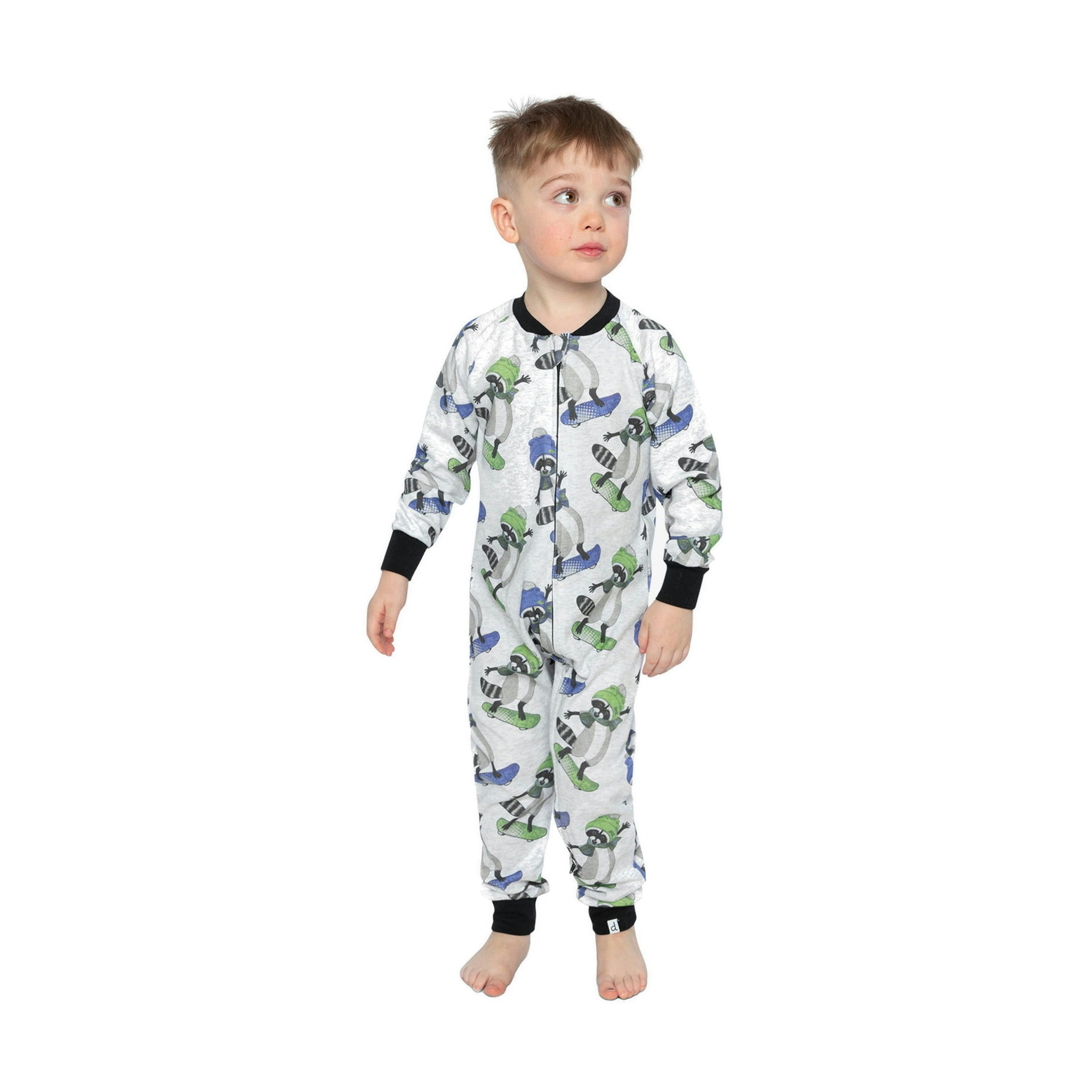 Baby Organic Cotton One Piece Pajama Beige Raccoon Print , view 3 of 4