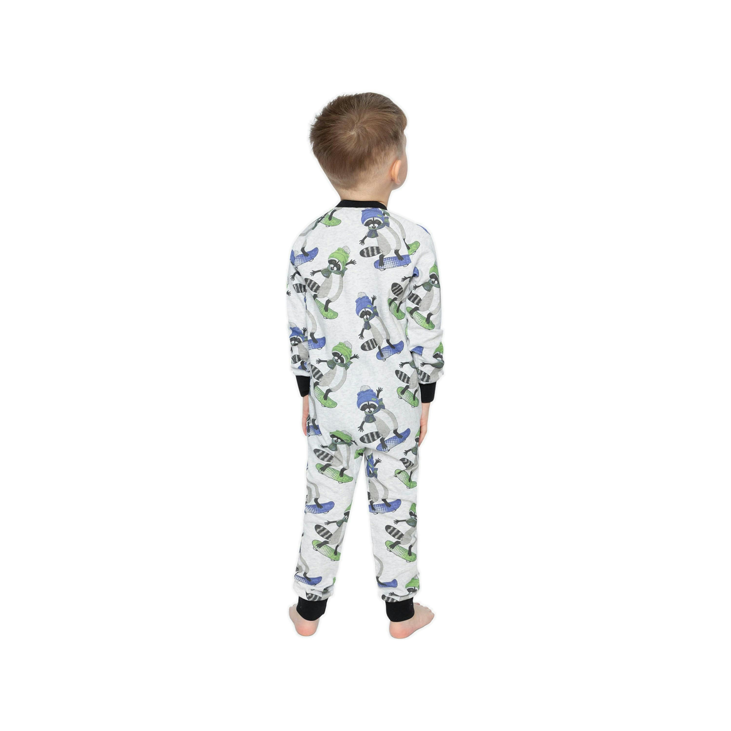 Baby Organic Cotton One Piece Pajama Beige Raccoon Print , view 5 of 5