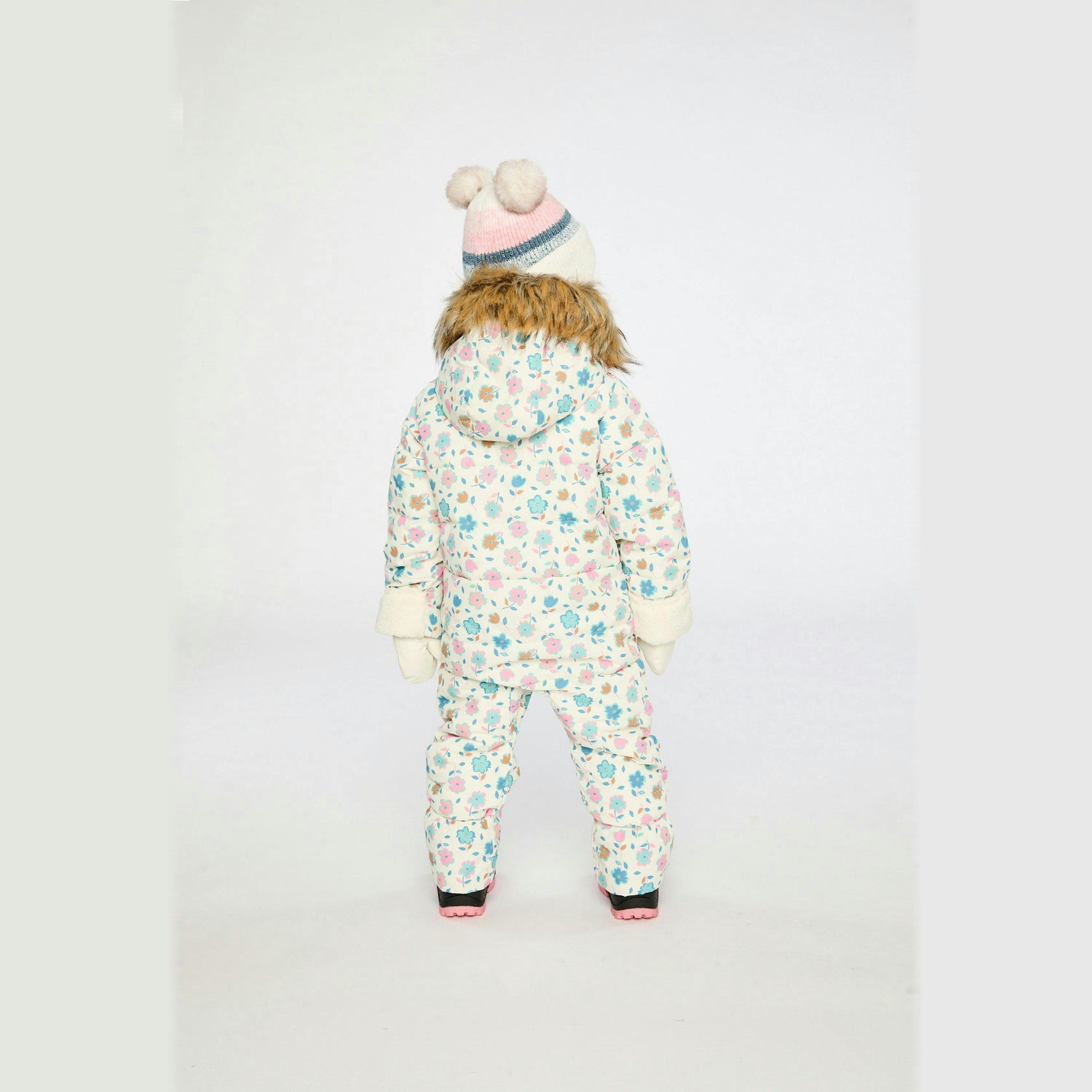 Baby Snug One Piece Snowsuit Adapted For Car Seats White With Floral Print , view 4 of 6