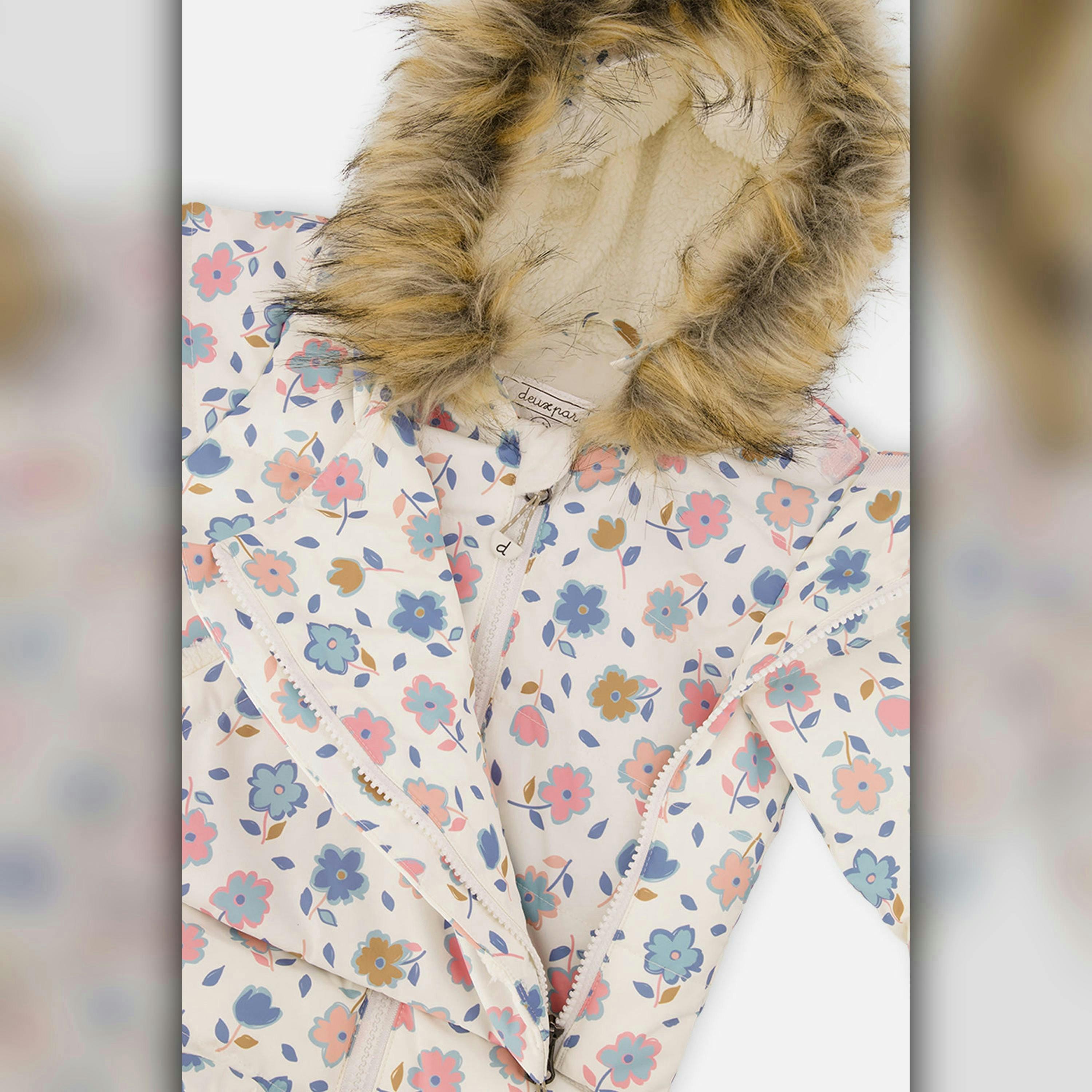 Baby Snug One Piece Snowsuit Adapted For Car Seats White With Floral Print , view 6 of 6