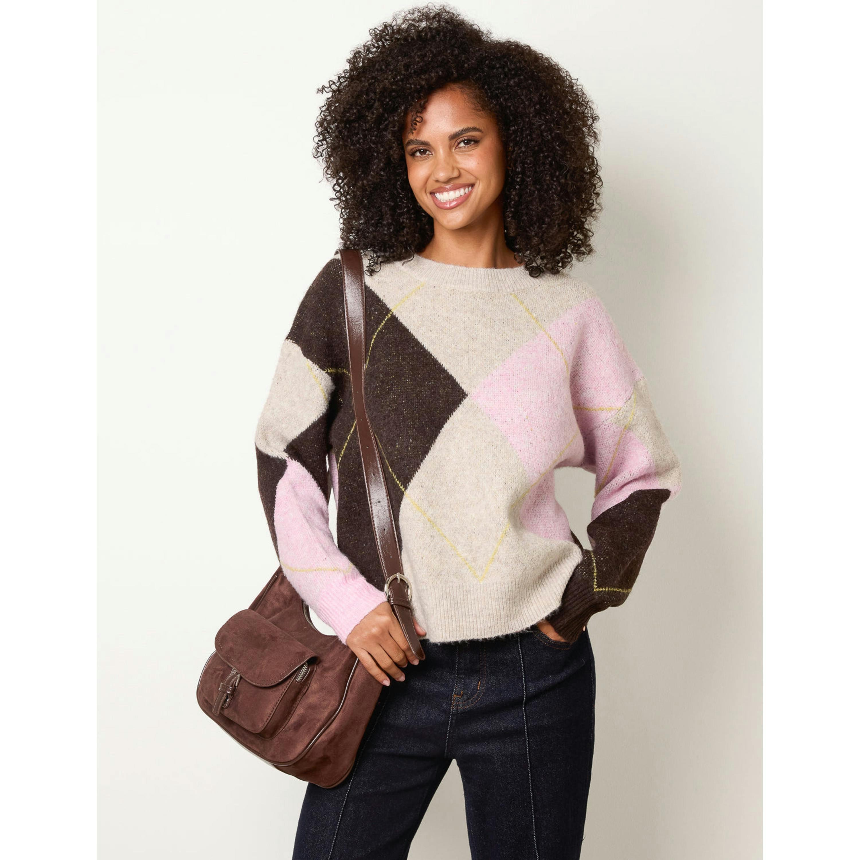 Blue Vanilla Argyle Knit Jumper  in Pink , view 1 of 4