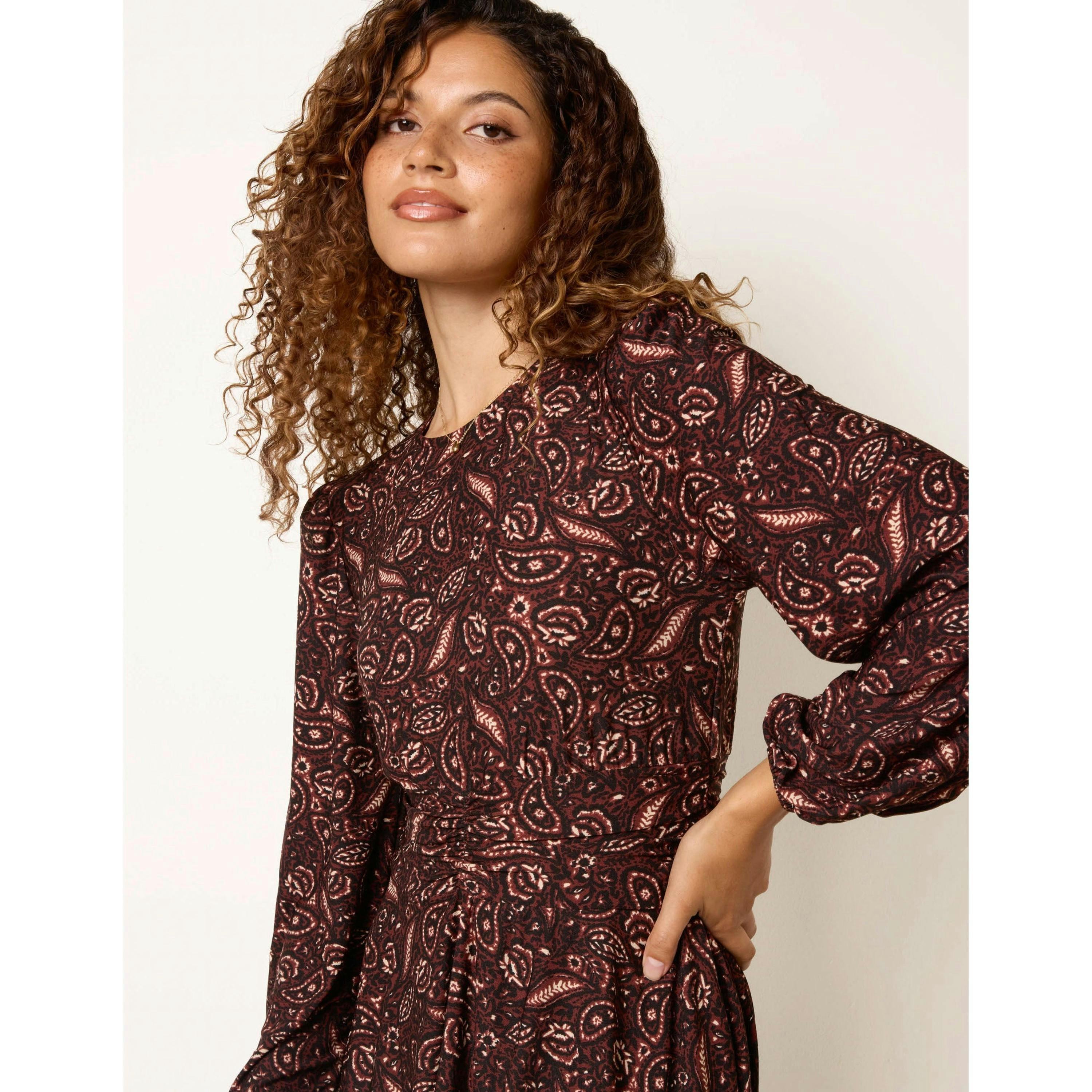 Blue Vanilla Crew Neck Double Frill Mini Dress  in Brown , view 3 of 5