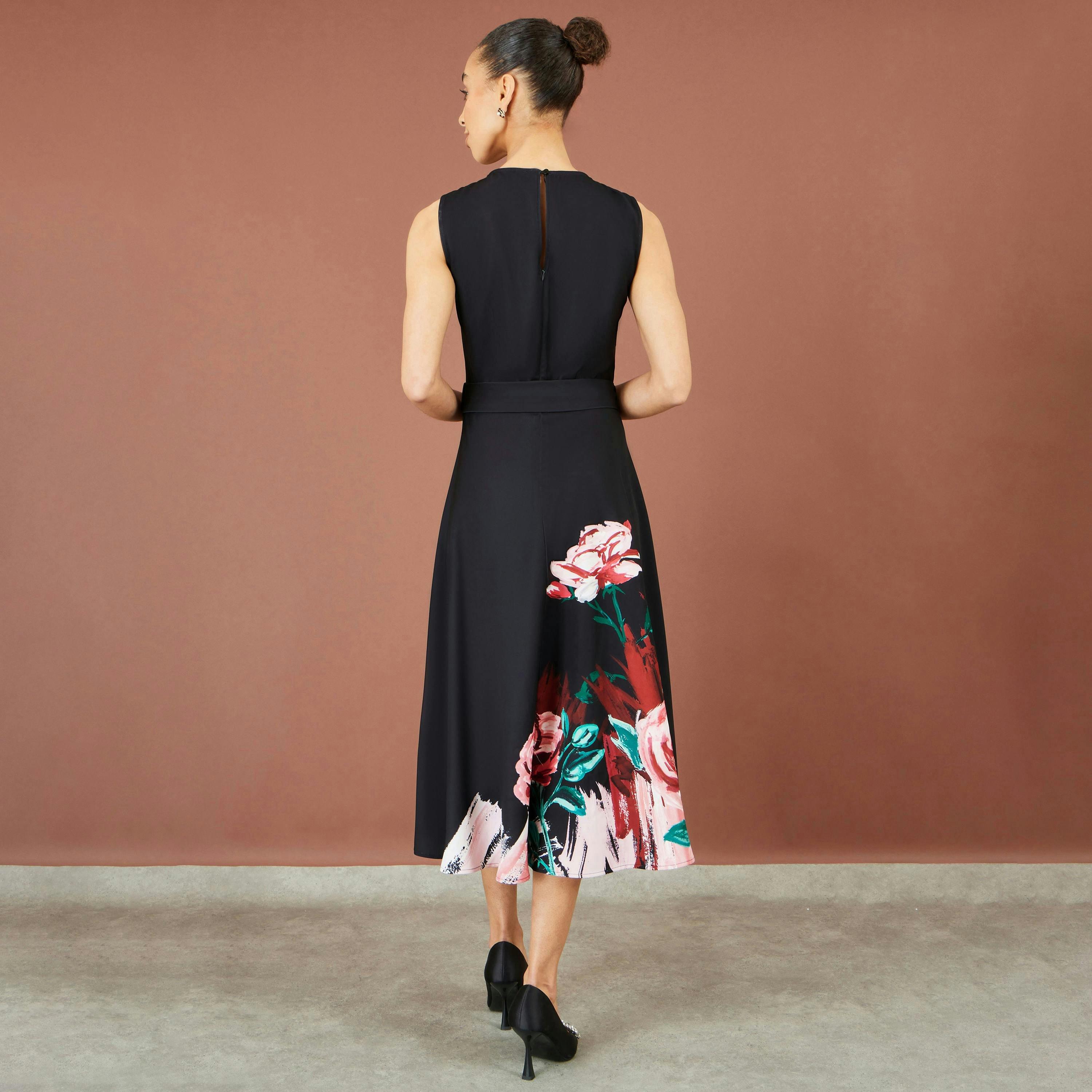 Yumi Black Abstract Floral Skater Midi Dress , view 5 of 6