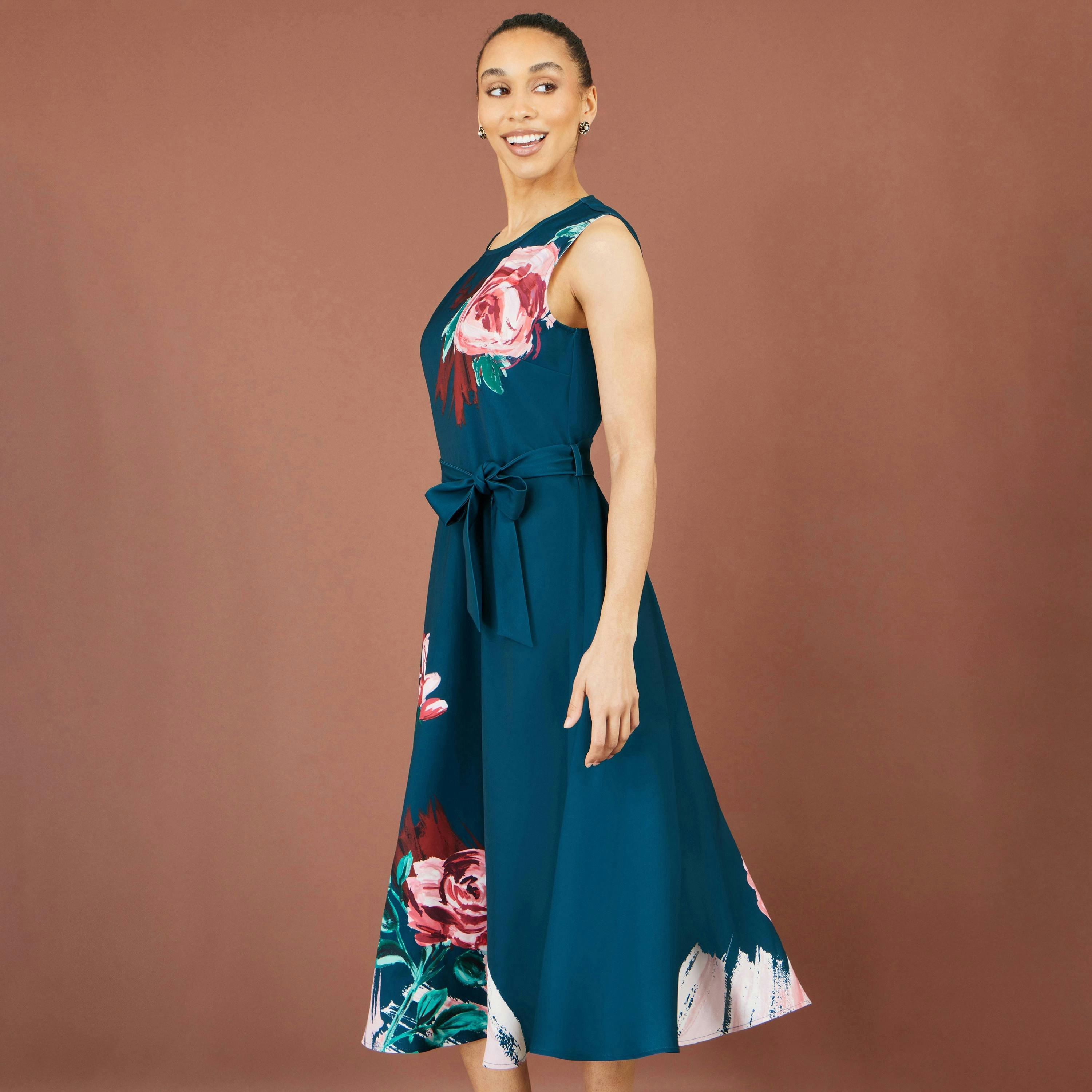 Yumi Green Abstract Floral Skater Midi Dress , view 2 of 6