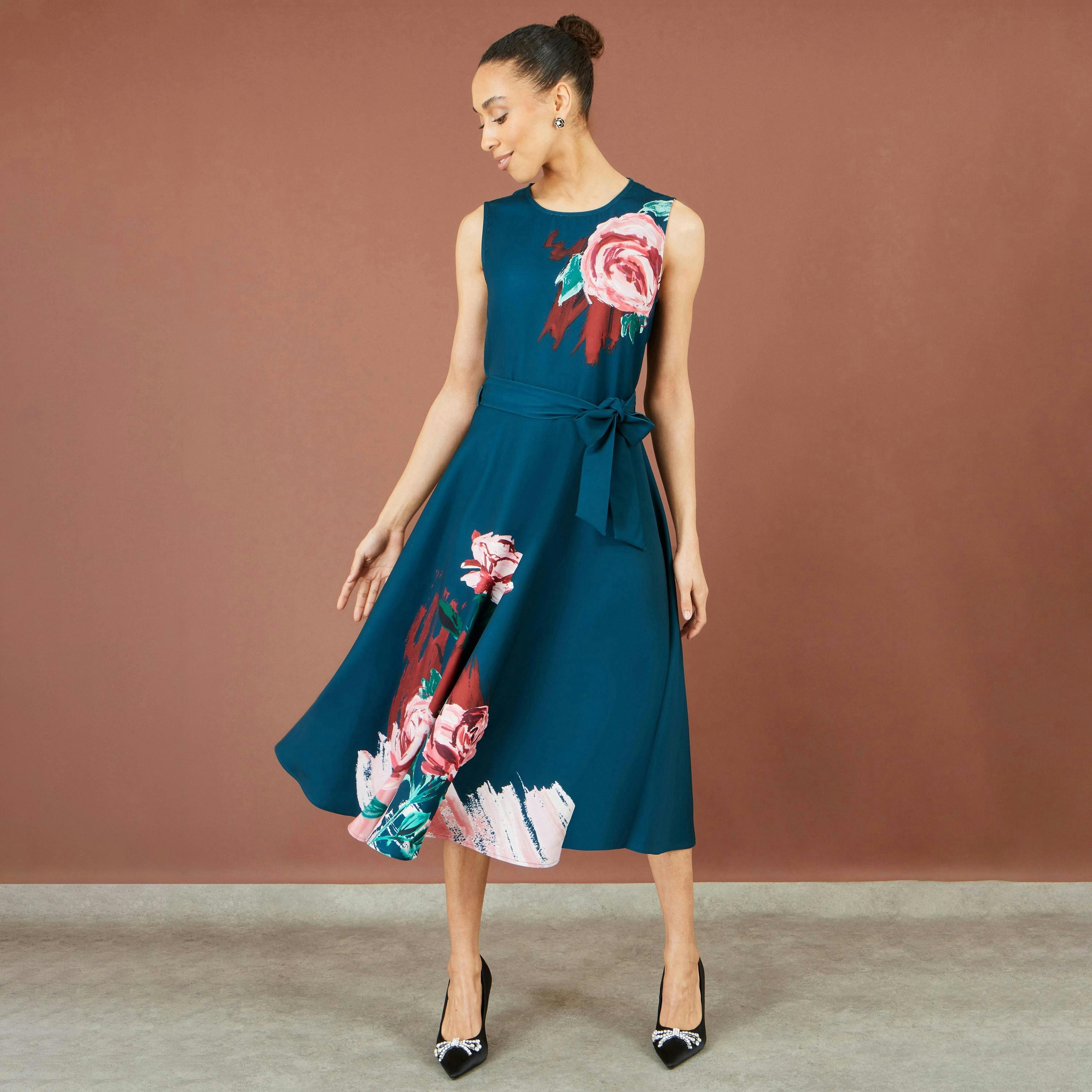 Yumi Green Abstract Floral Skater Midi Dress , view 3 of 6