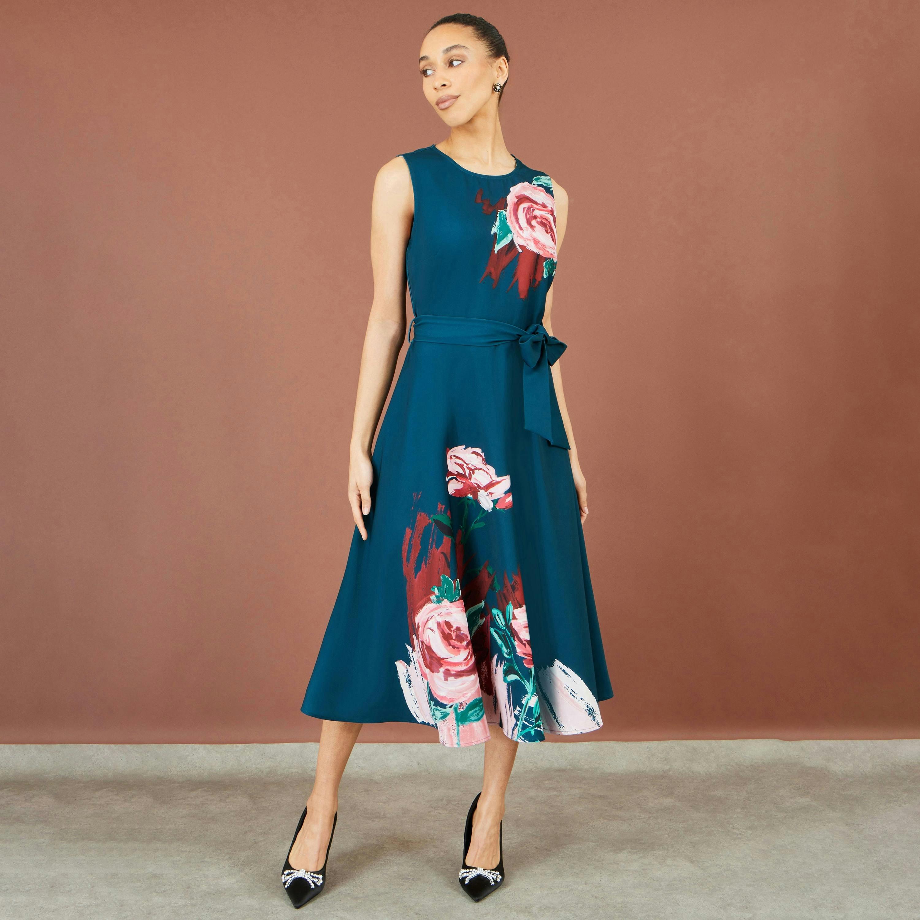 Yumi Green Abstract Floral Skater Midi Dress , view 4 of 6