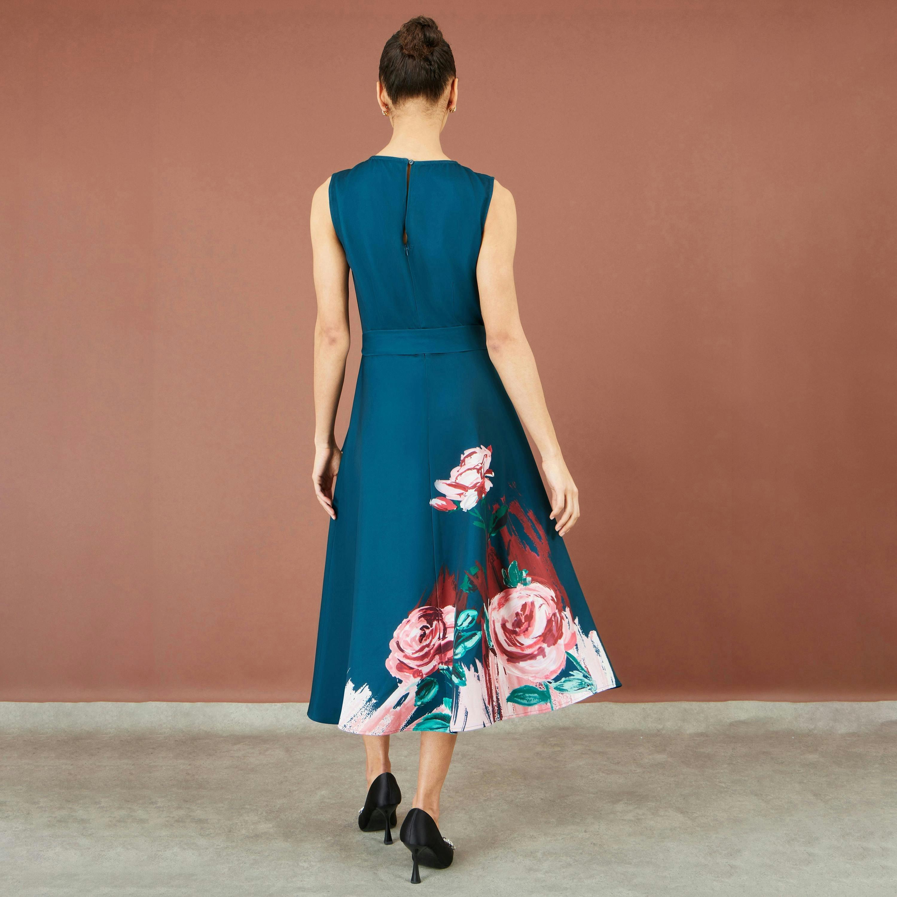 Yumi Green Abstract Floral Skater Midi Dress , view 5 of 6