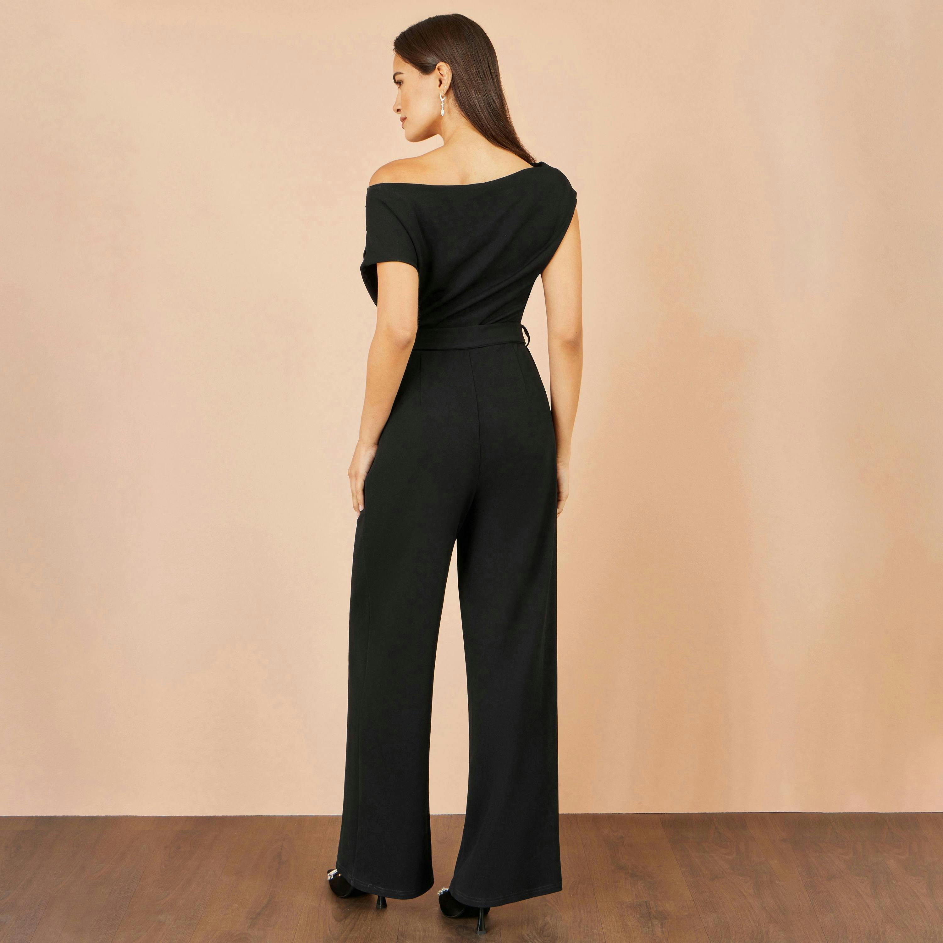 Yumi Black Ruched Stretch Jumpsuit , view 4 of 4