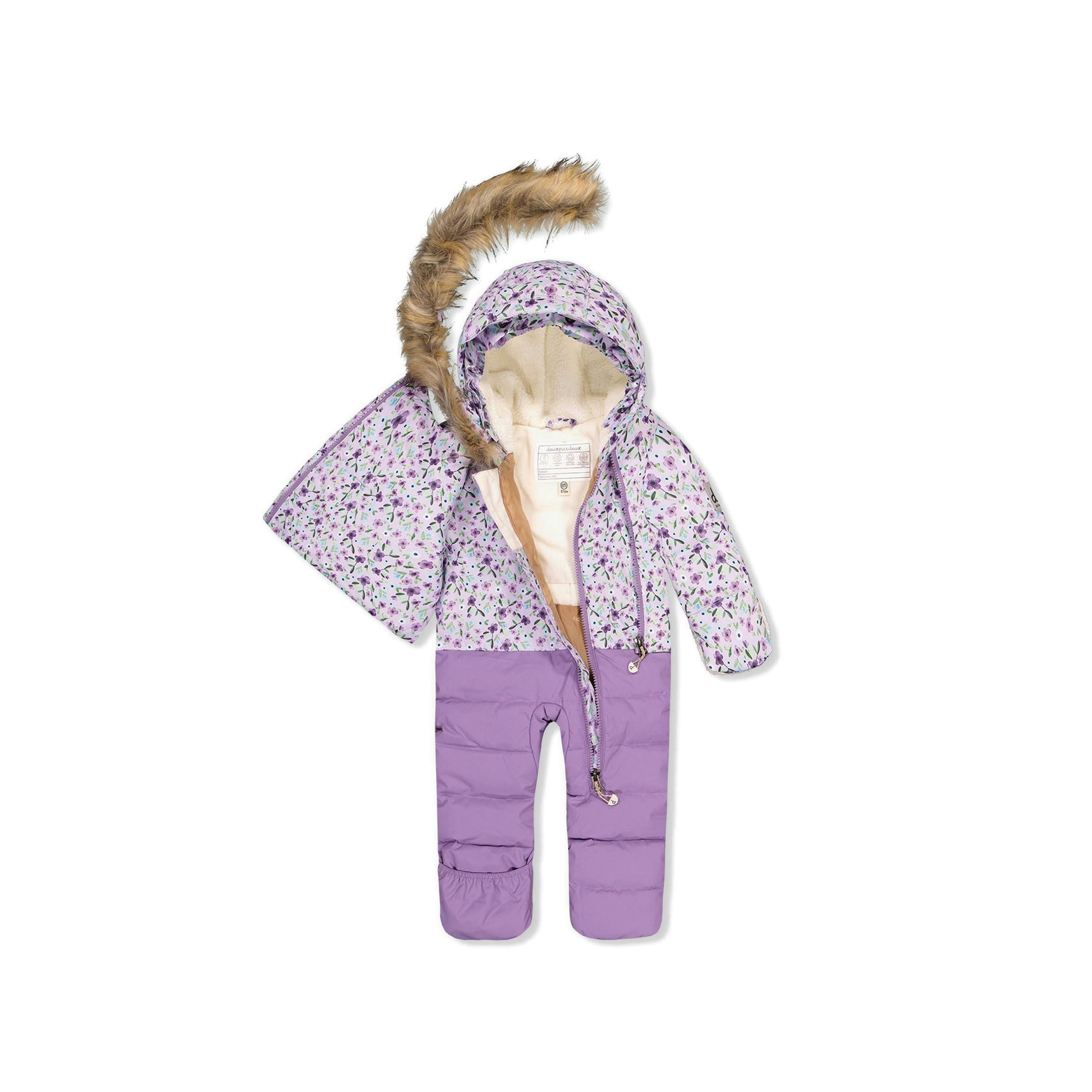 Baby Snug One Piece Snowsuit Adapted For Car Seats Purple Printed Mini Flowers , view 5 of 6
