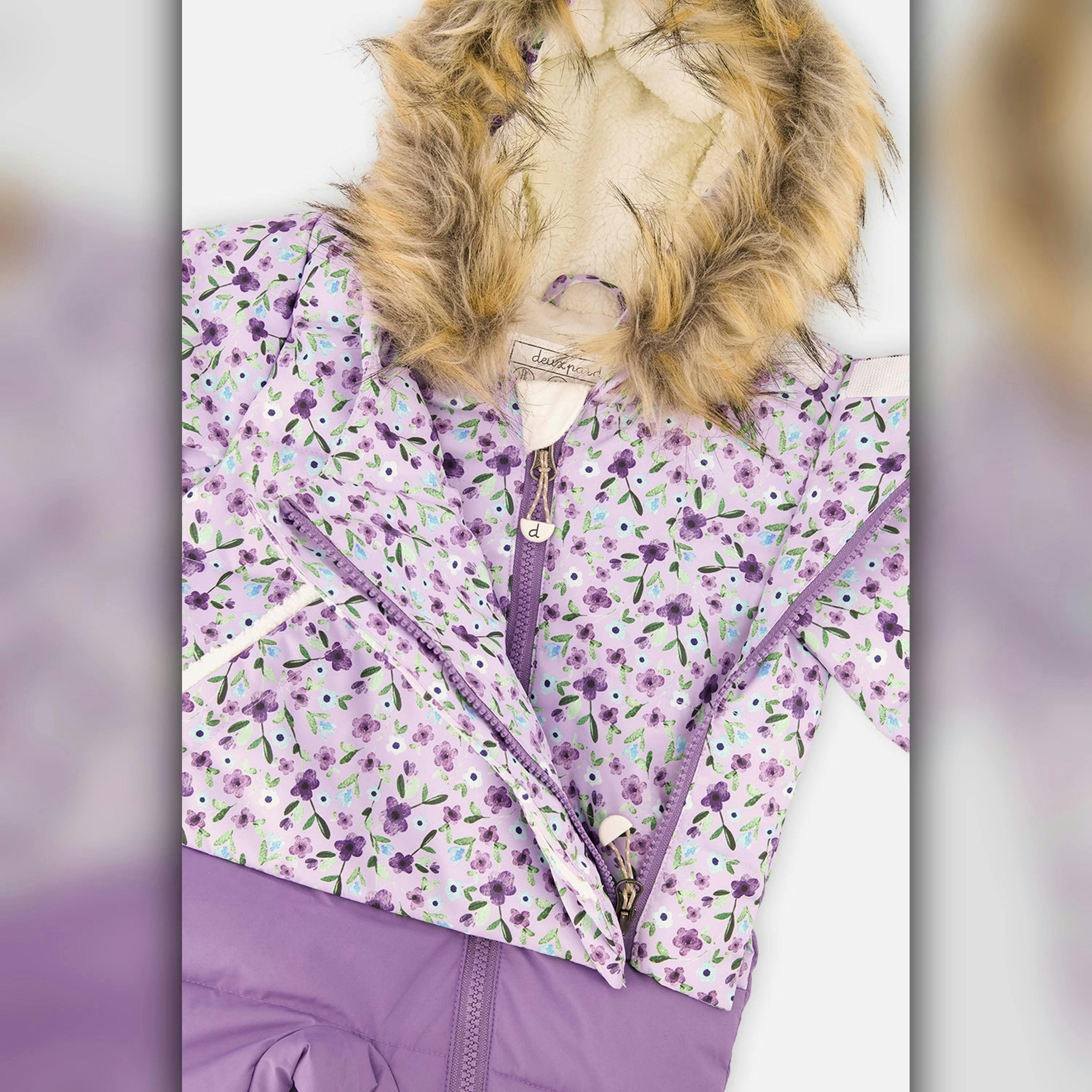 Baby Snug One Piece Snowsuit Adapted For Car Seats Purple Printed Mini Flowers , view 6 of 6