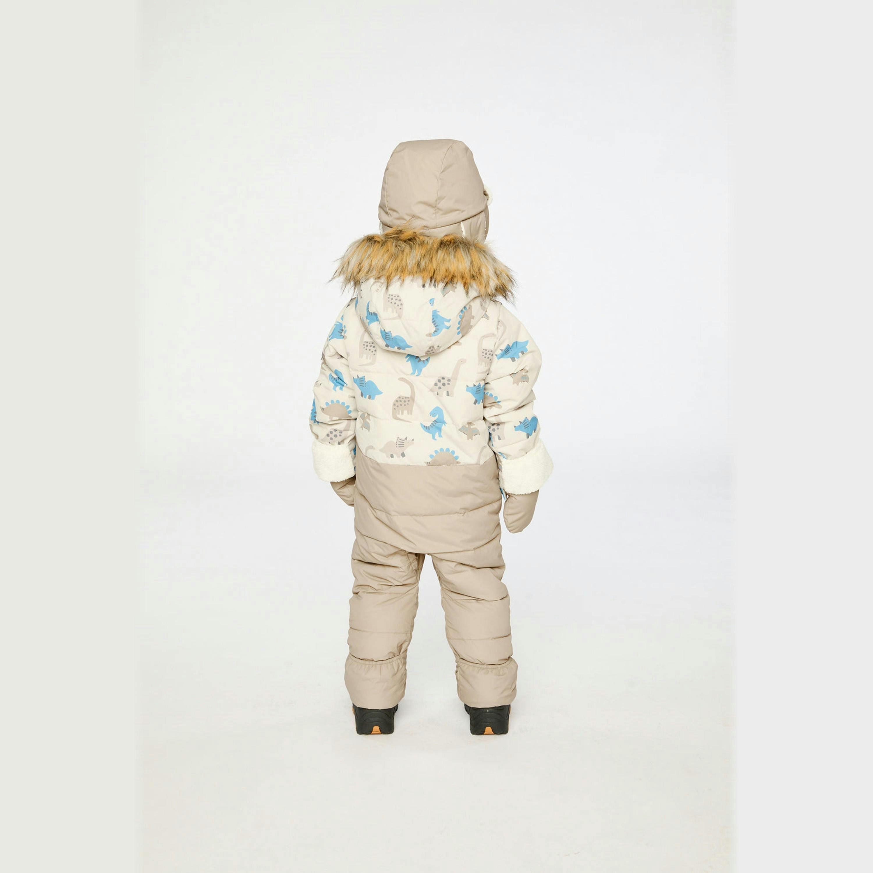 Baby Snug One Piece Snowsuit Adapted For Car Seats Blue Dinosaur Print , view 4 of 6