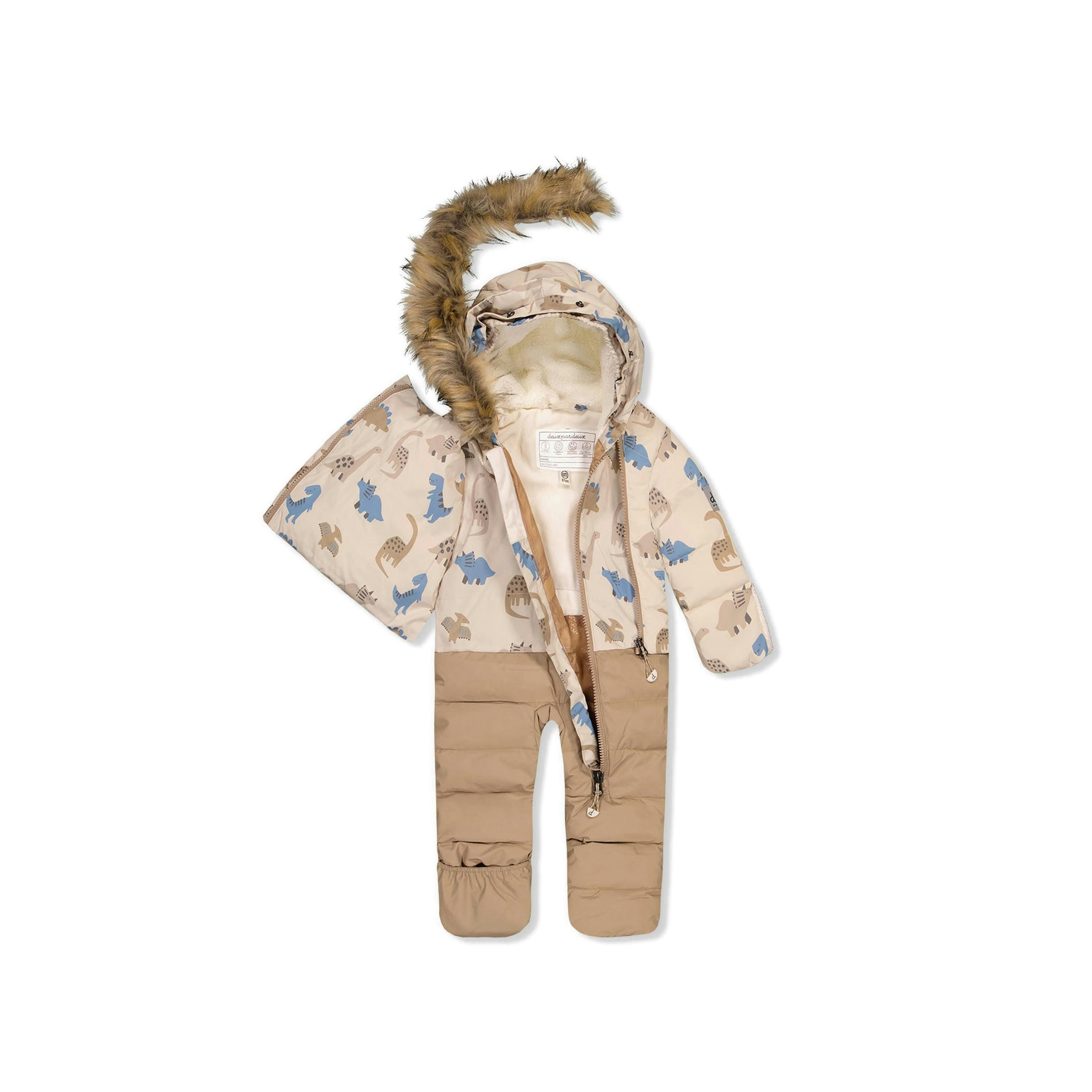 Baby Snug One Piece Snowsuit Adapted For Car Seats Blue Dinosaur Print , view 5 of 6