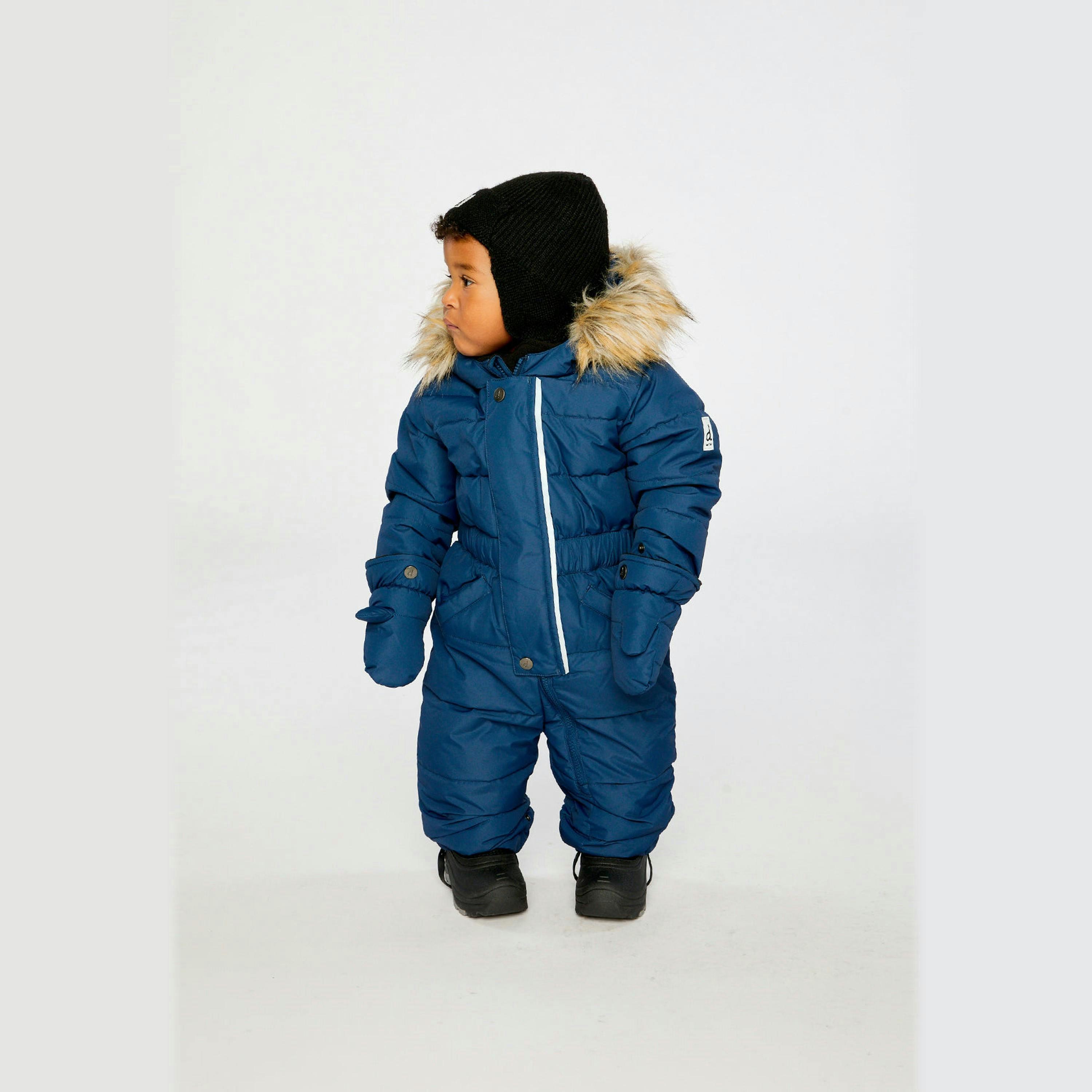 Baby Original One Piece Puffy Snowsuit With Removable Mittens And Boots Dark Blue , view 2 of 6