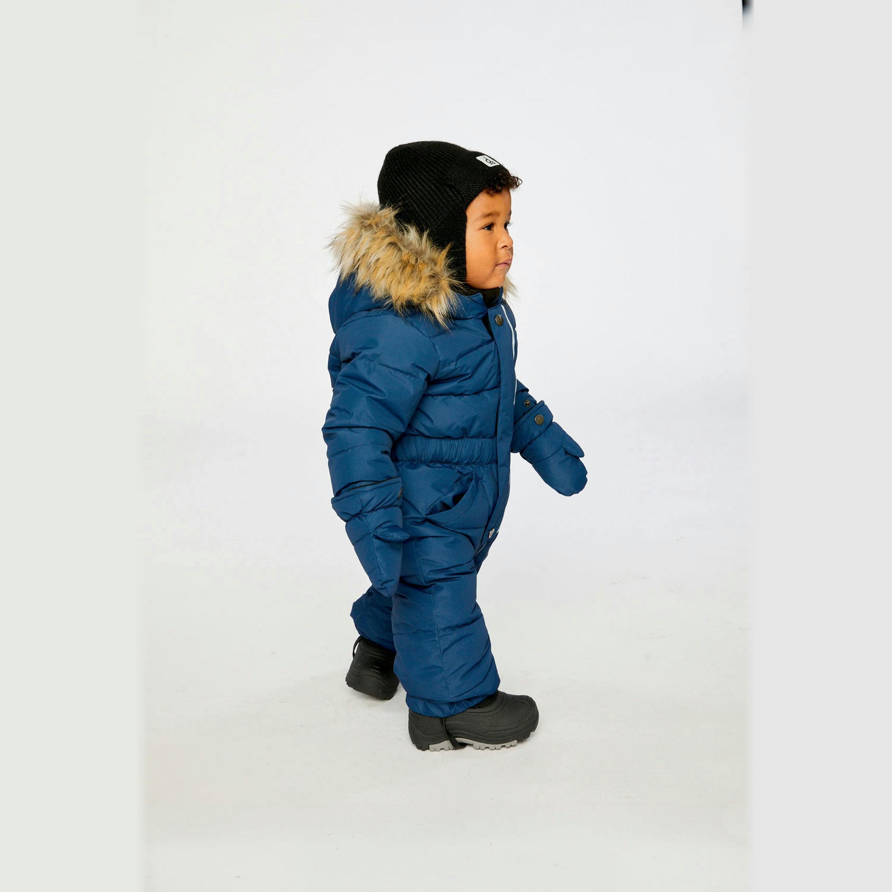 Baby Original One Piece Puffy Snowsuit With Removable Mittens And Boots Dark Blue , view 3 of 6