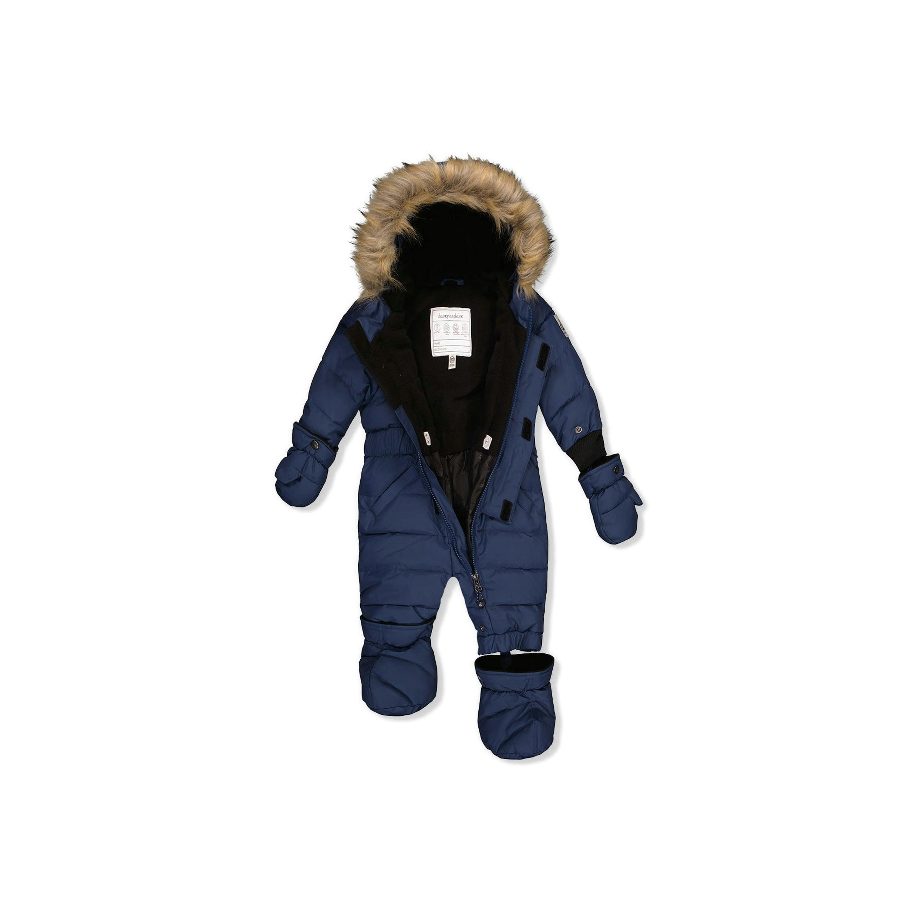 Baby Original One Piece Puffy Snowsuit With Removable Mittens And Boots Dark Blue , view 5 of 6