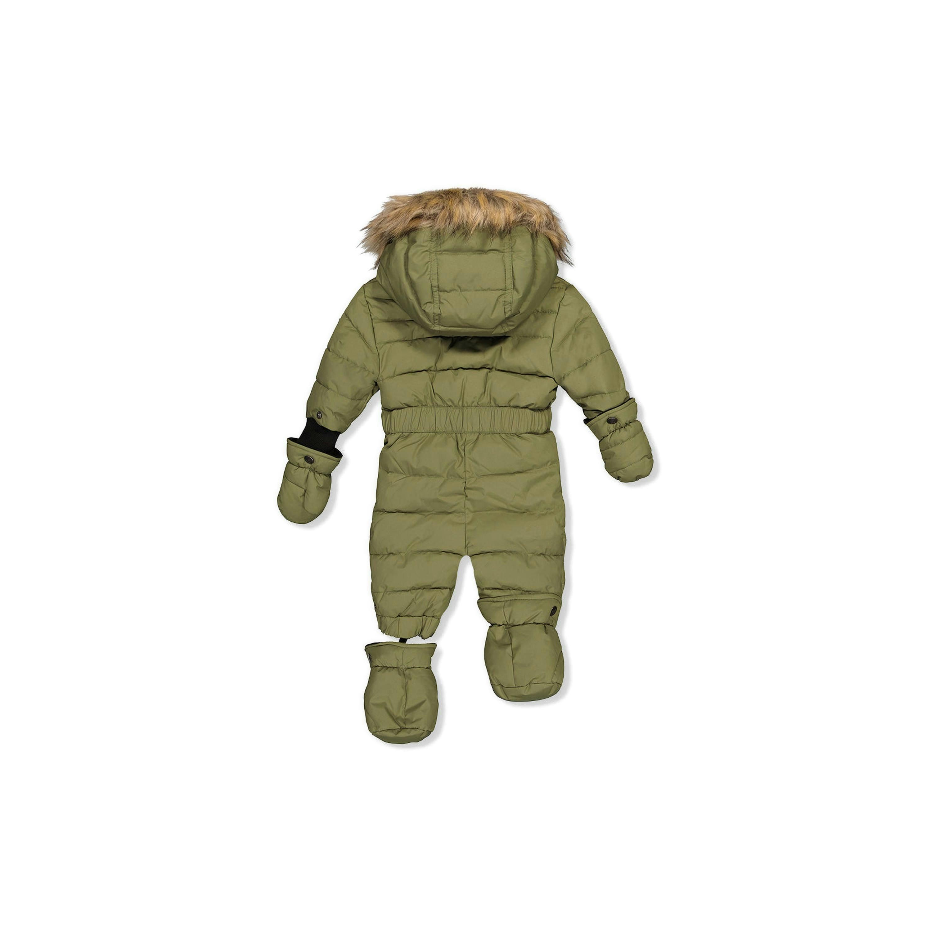 Baby Original One Piece Puffy Snowsuit With Removable Mittens And Boots Olive Green , view 4 of 6