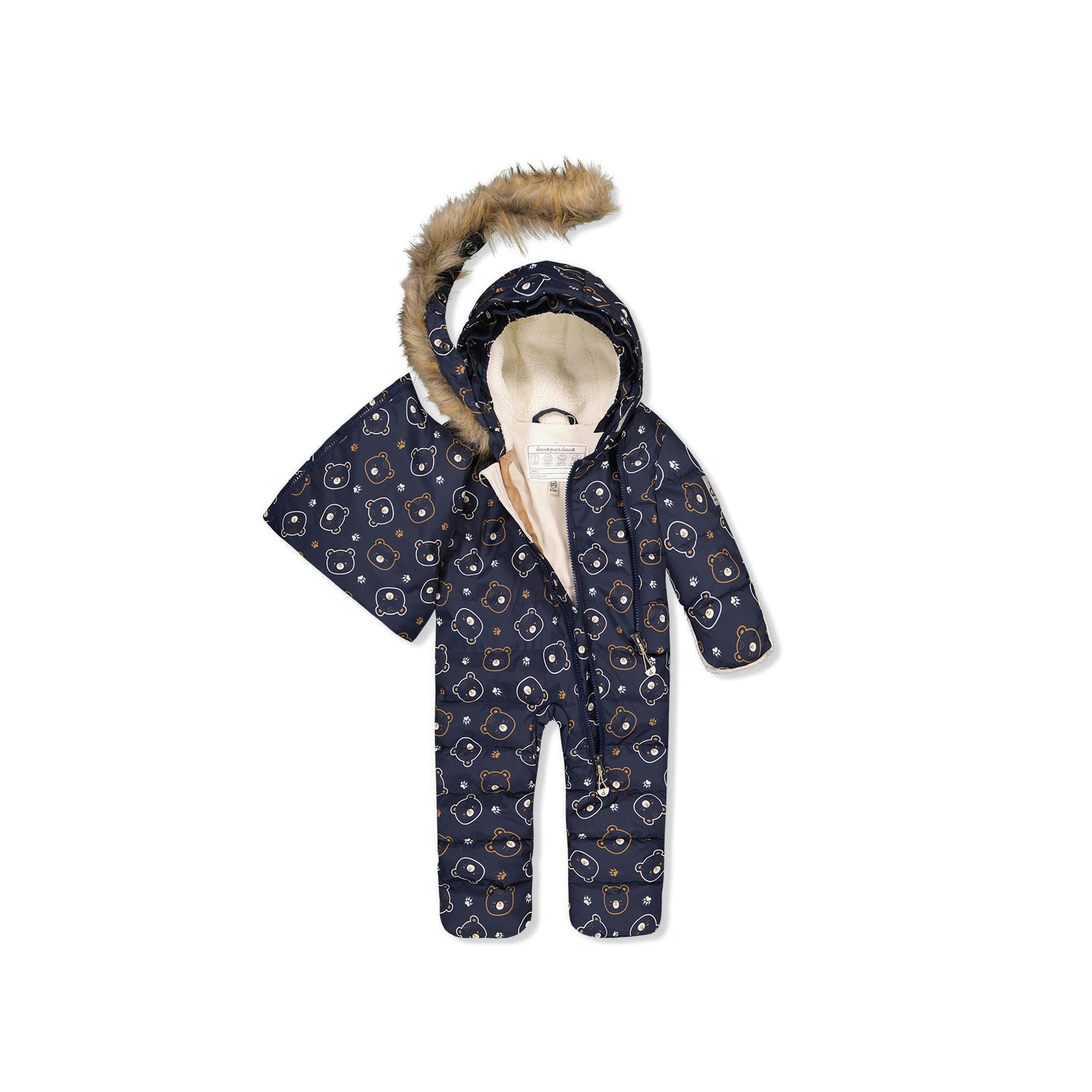 Baby Snug One Piece Snowsuit Adapted For Car Seats Blue Printed Teddy Bears , view 2 of 6