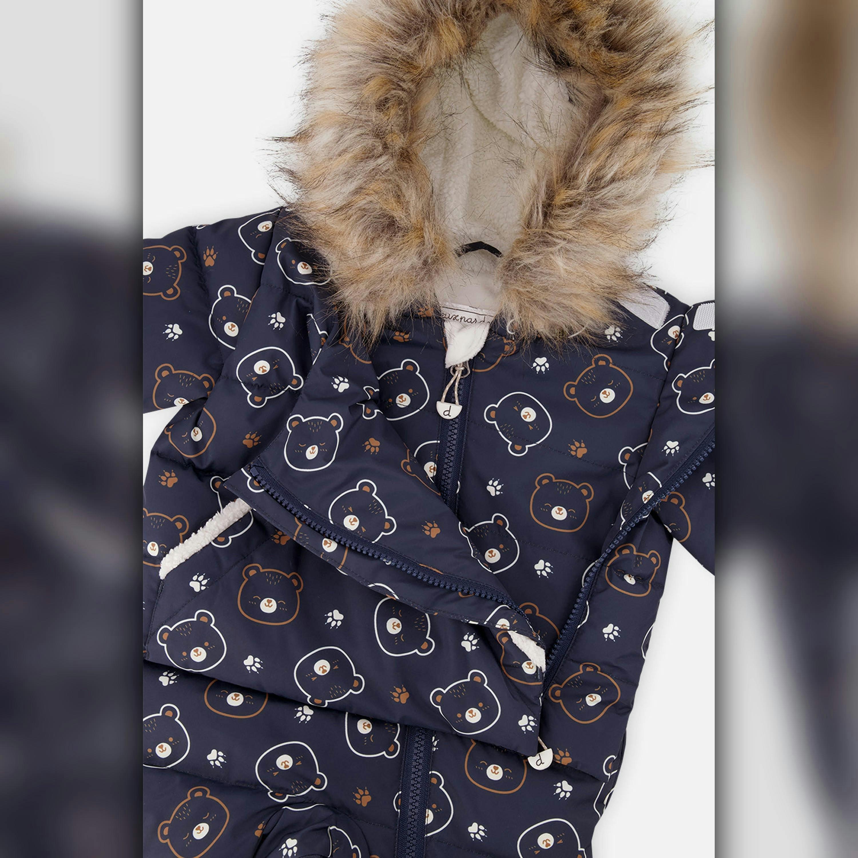 Baby Snug One Piece Snowsuit Adapted For Car Seats Blue Printed Teddy Bears , view 3 of 6