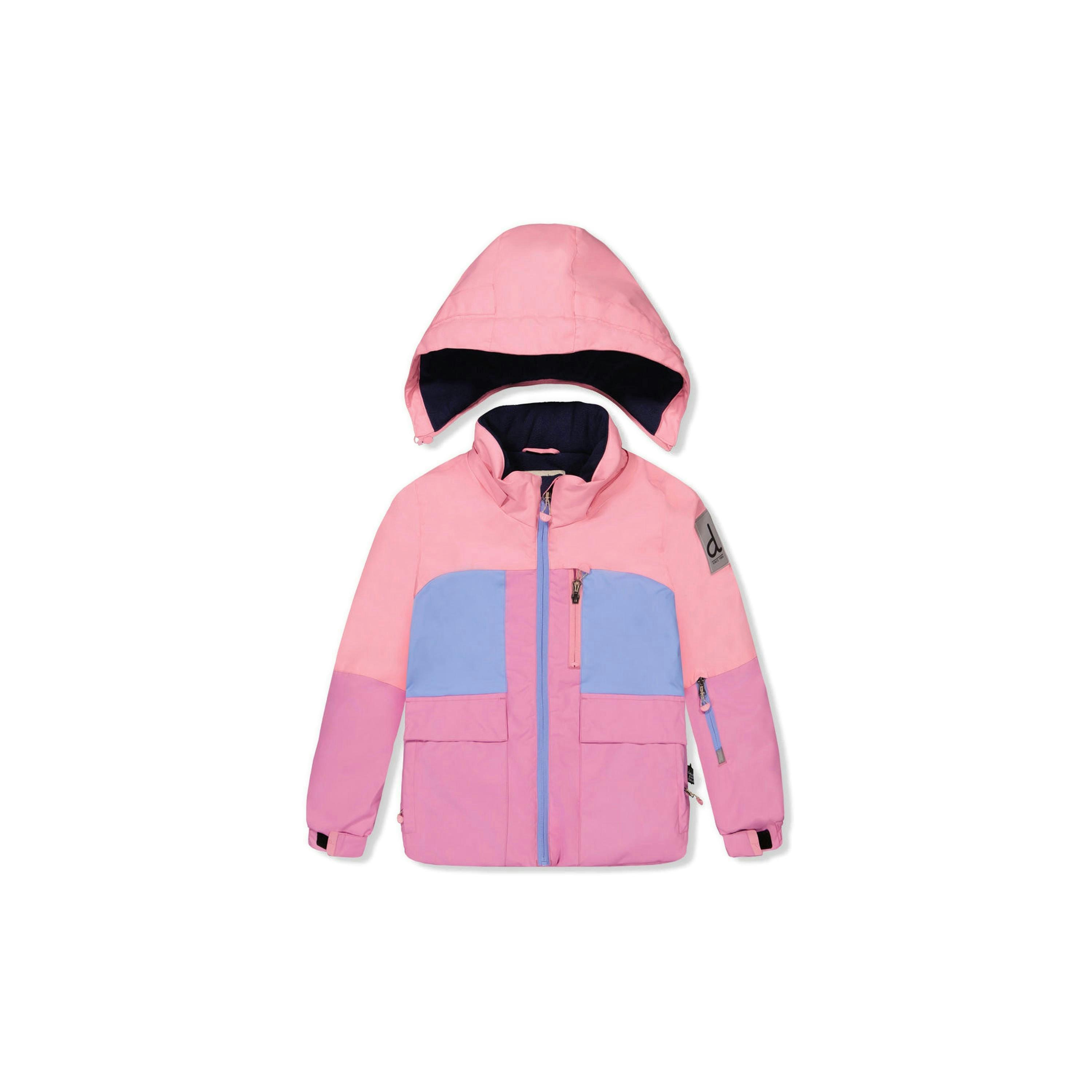 Two Piece Play Snowsuit Pink And Purple Colorblock With Watercolor Floral Print Pants , view 5 of 6