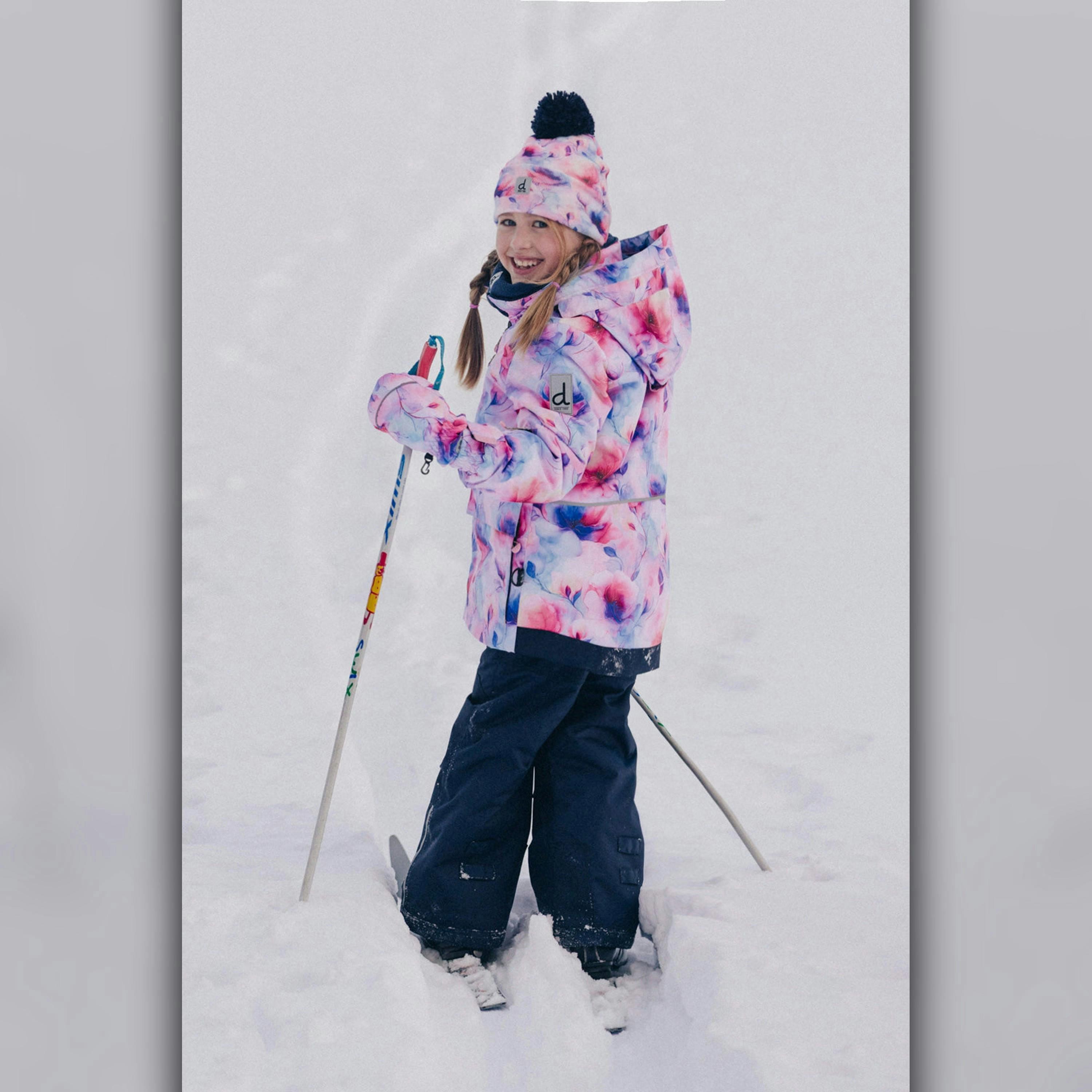 Two Piece Play Snowsuit Mauve Watercolor Floral Print With Navy Pants , view 2 of 6