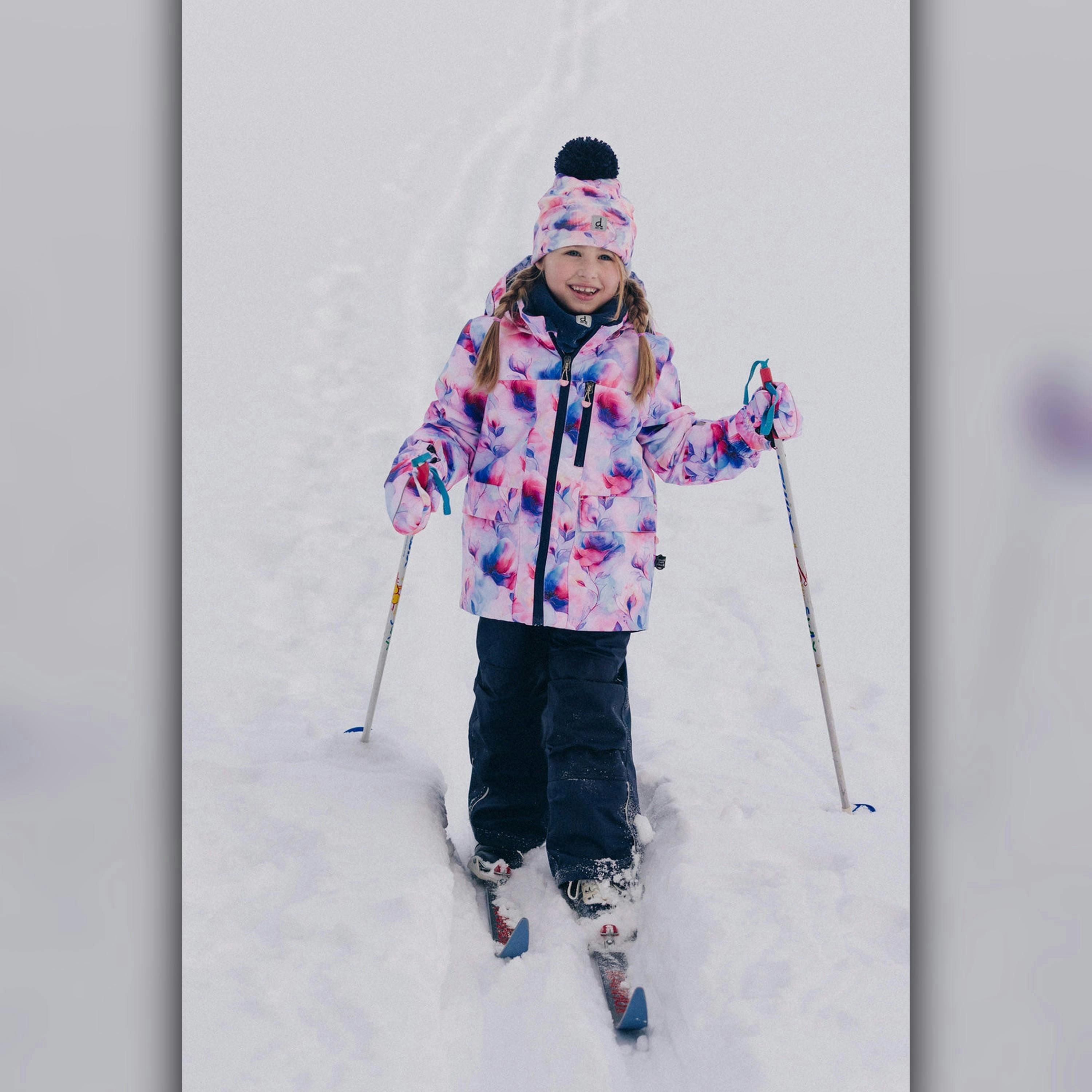 Two Piece Play Snowsuit Mauve Watercolor Floral Print With Navy Pants , view 3 of 6
