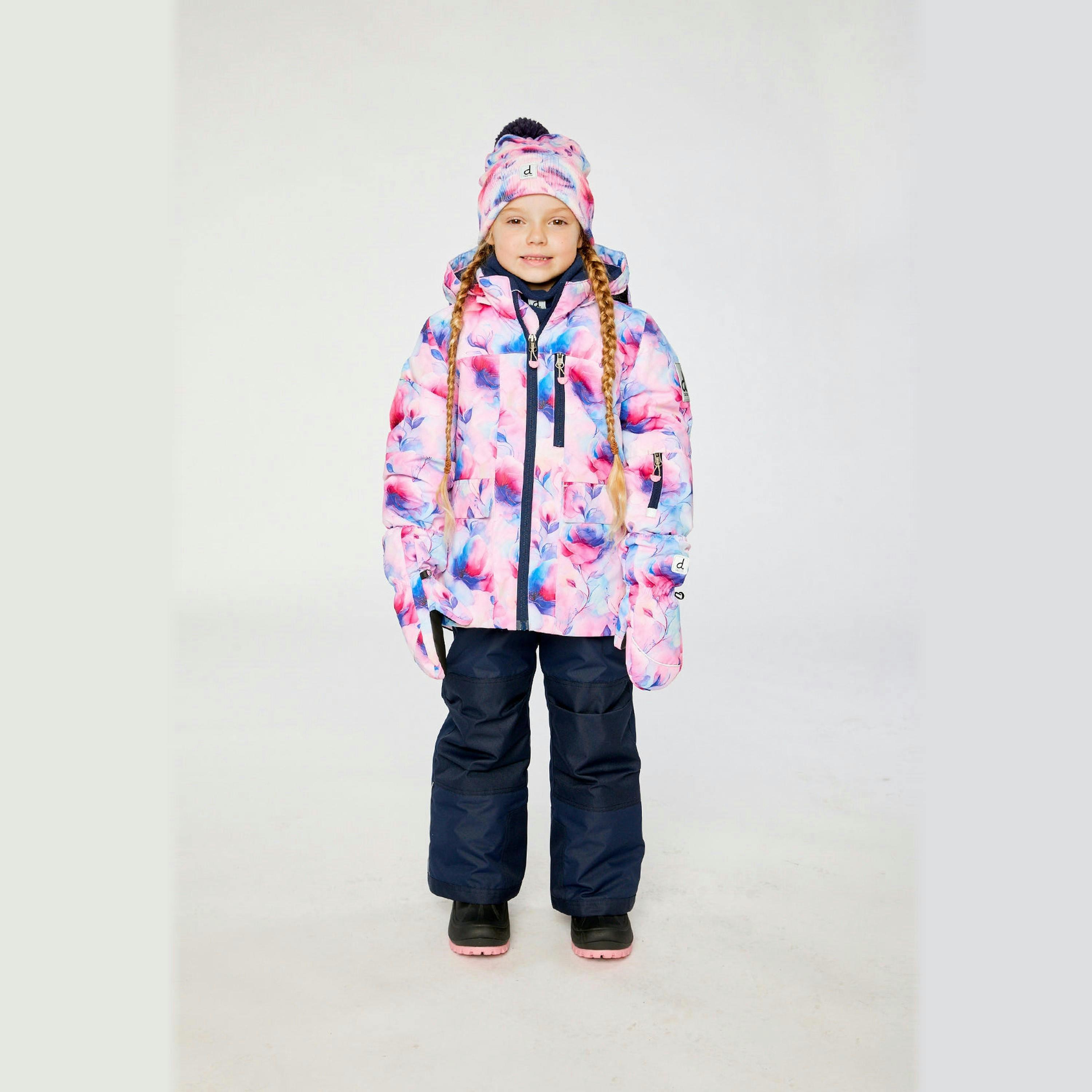 Two Piece Play Snowsuit Mauve Watercolor Floral Print With Navy Pants , view 4 of 6