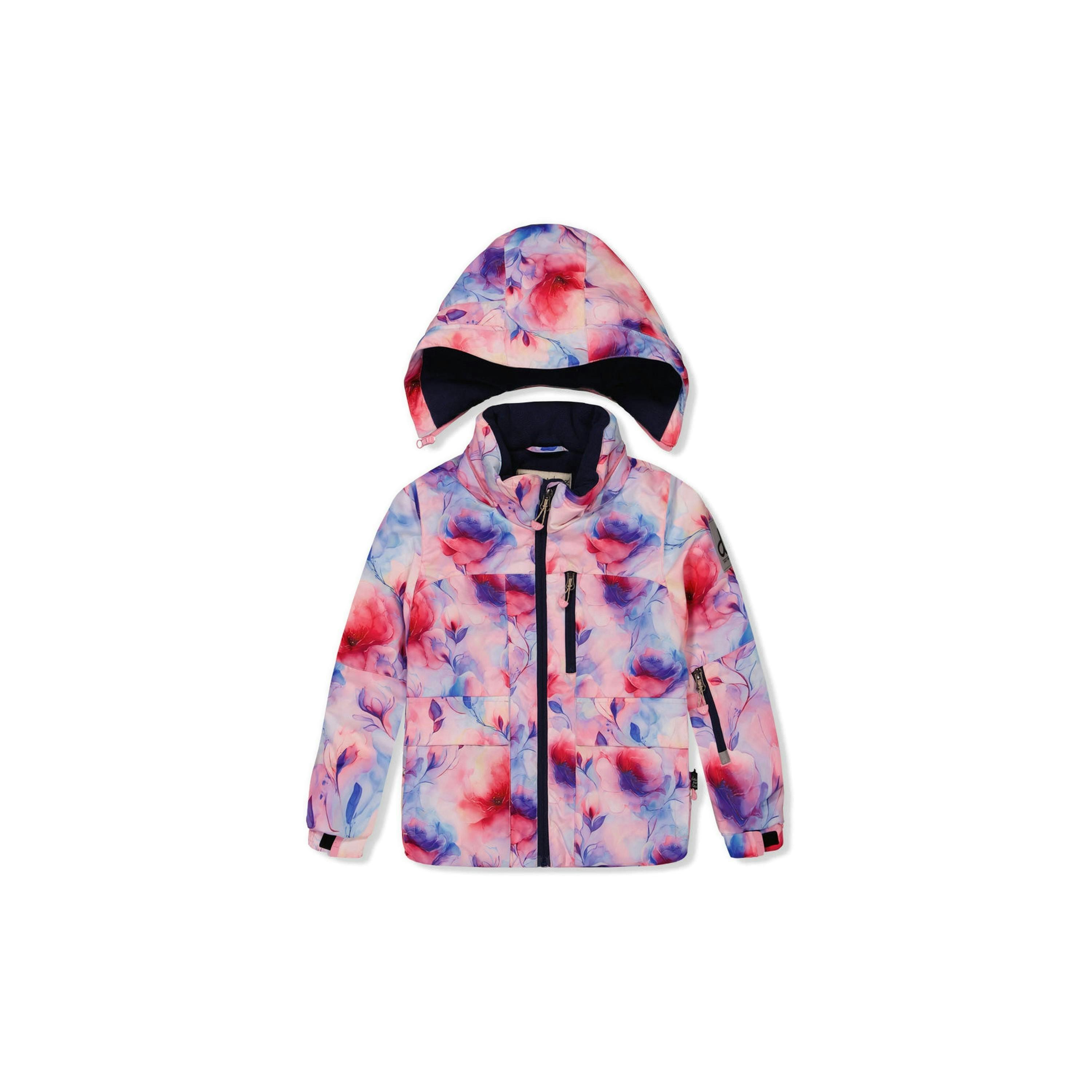 Two Piece Play Snowsuit Mauve Watercolor Floral Print With Navy Pants , view 5 of 6