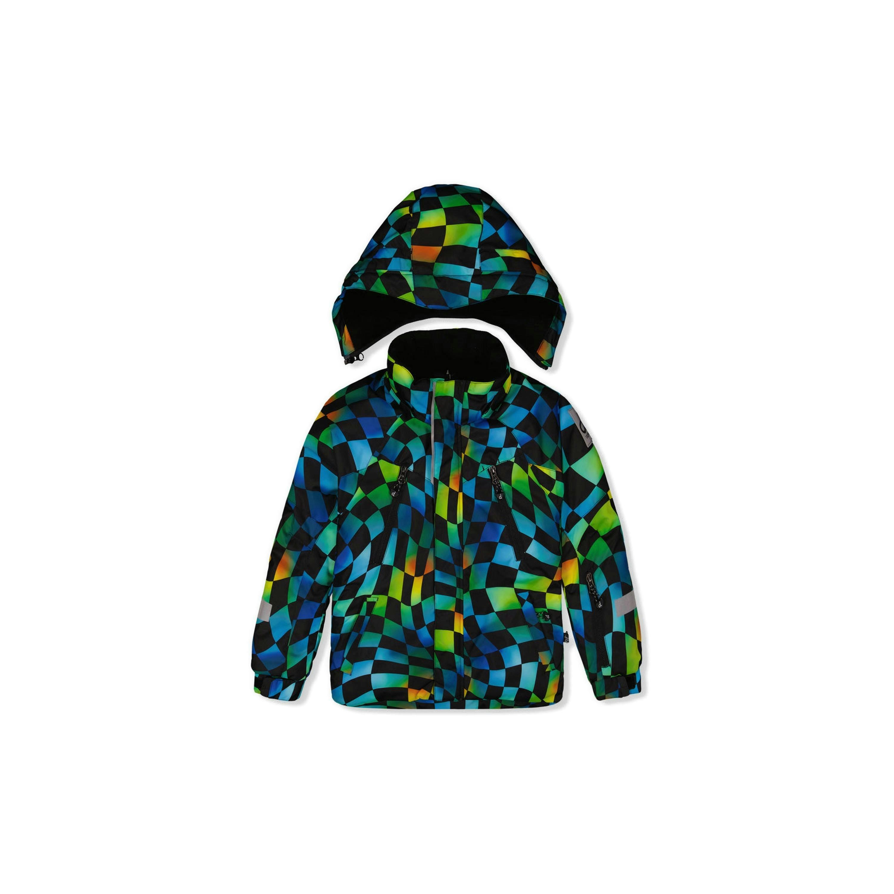 Two Piece Play Snowsuit Green Yellow And Blue Checkerboard With Black Pants , view 4 of 6