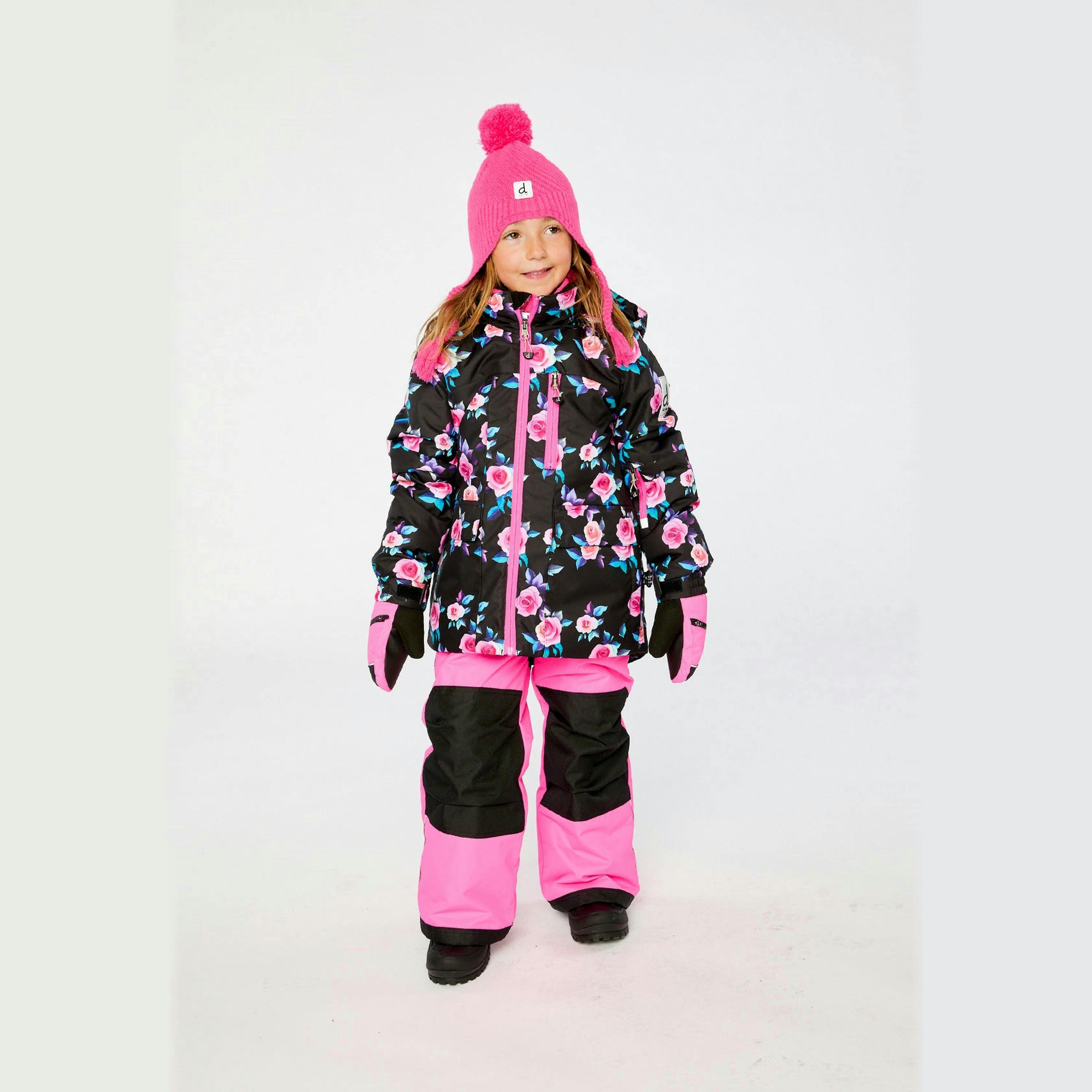 Two Piece Play Snowsuit Black Rose Print With Pink Pants , view 2 of 6